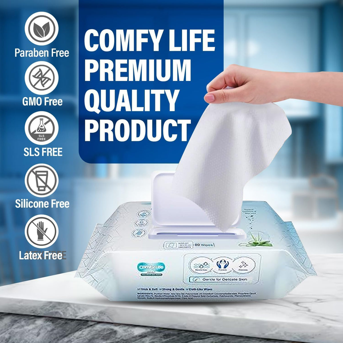 Comfy Life Premium Full Body Cleansing Wet Wipes For Adults - Large Luxury Fresh-feel Rinse-free Fragrance-free Bed Bath Incontinence Hygiene Intimate-care Soft Sheets (4 Pack (320 Wipes)