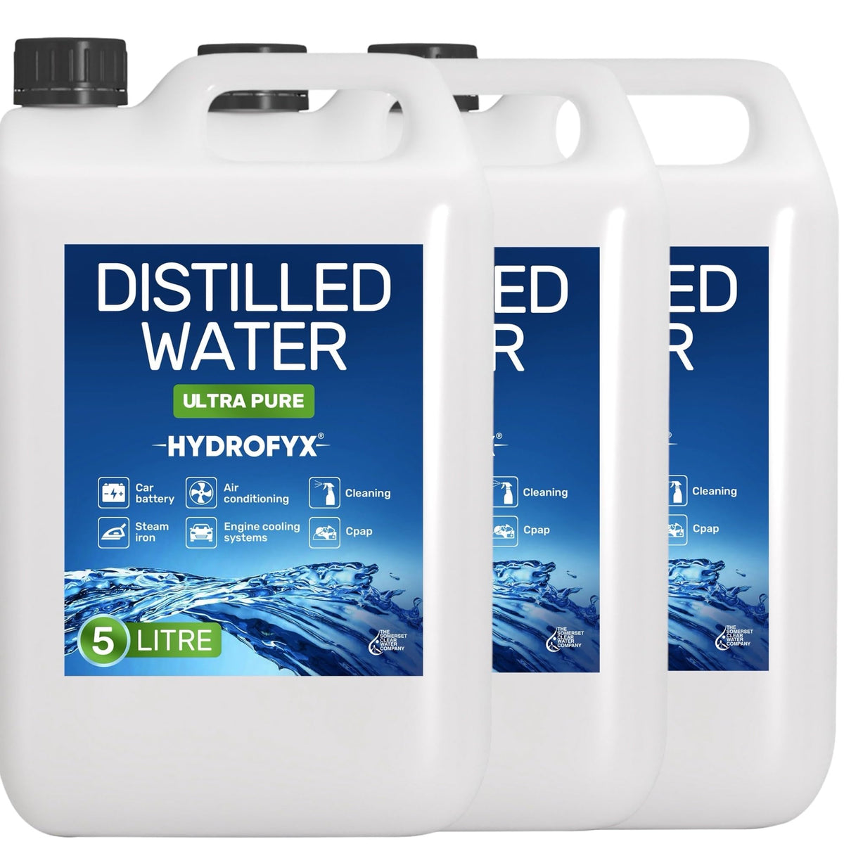 HYDROFYX 5L Distilled Water – 0 PPM TDS Mineral Free Water for CPAP Machines, Humidifiers, Steam Irons & Car Batteries – Made in UK