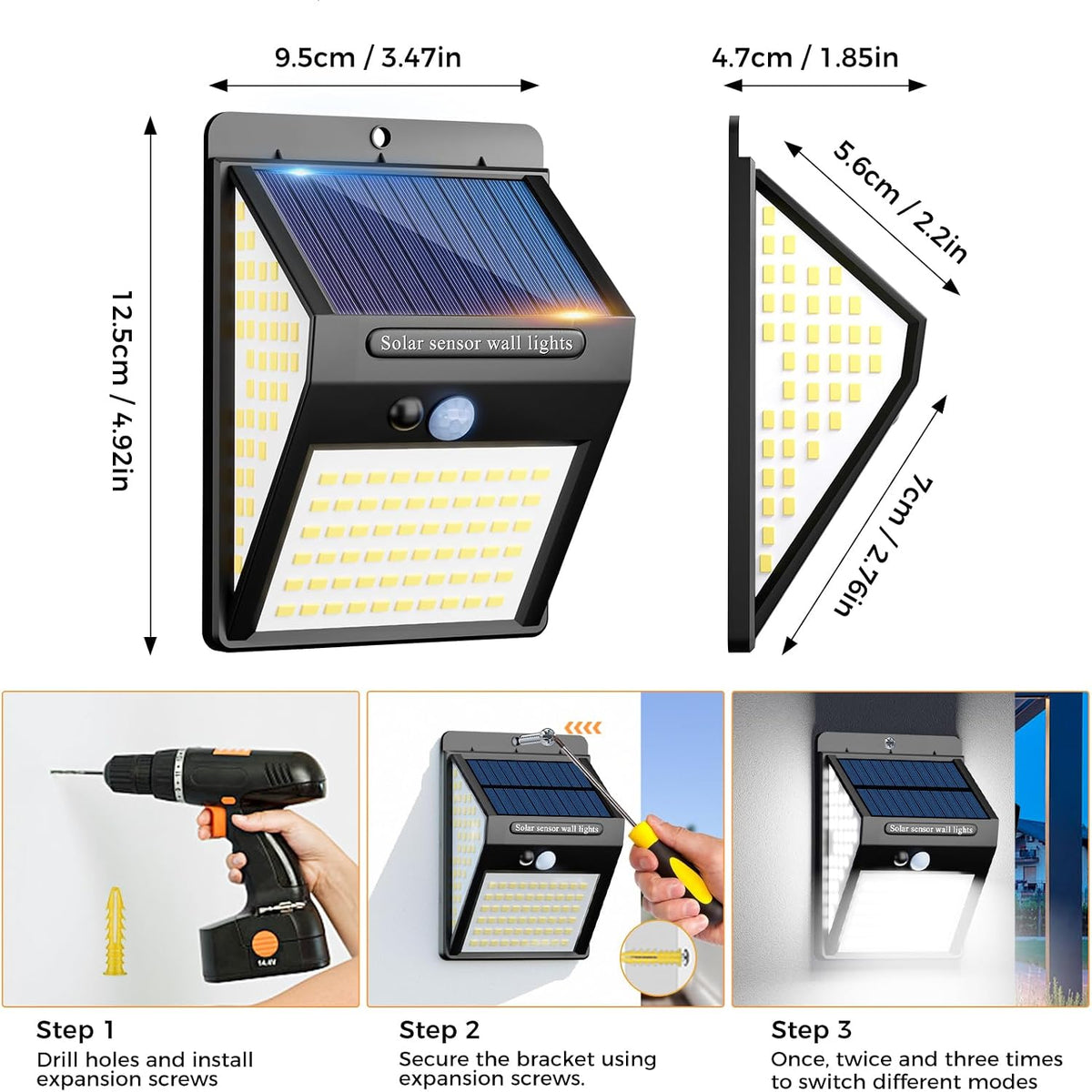 litogo [4 Pack White Frame 140LED Solar Security Lights Outdoor, Solar Motion Sensor Lights 270ºWide Angle Waterproof Solar Powered Durable Wall Lights Outside 3 Modes