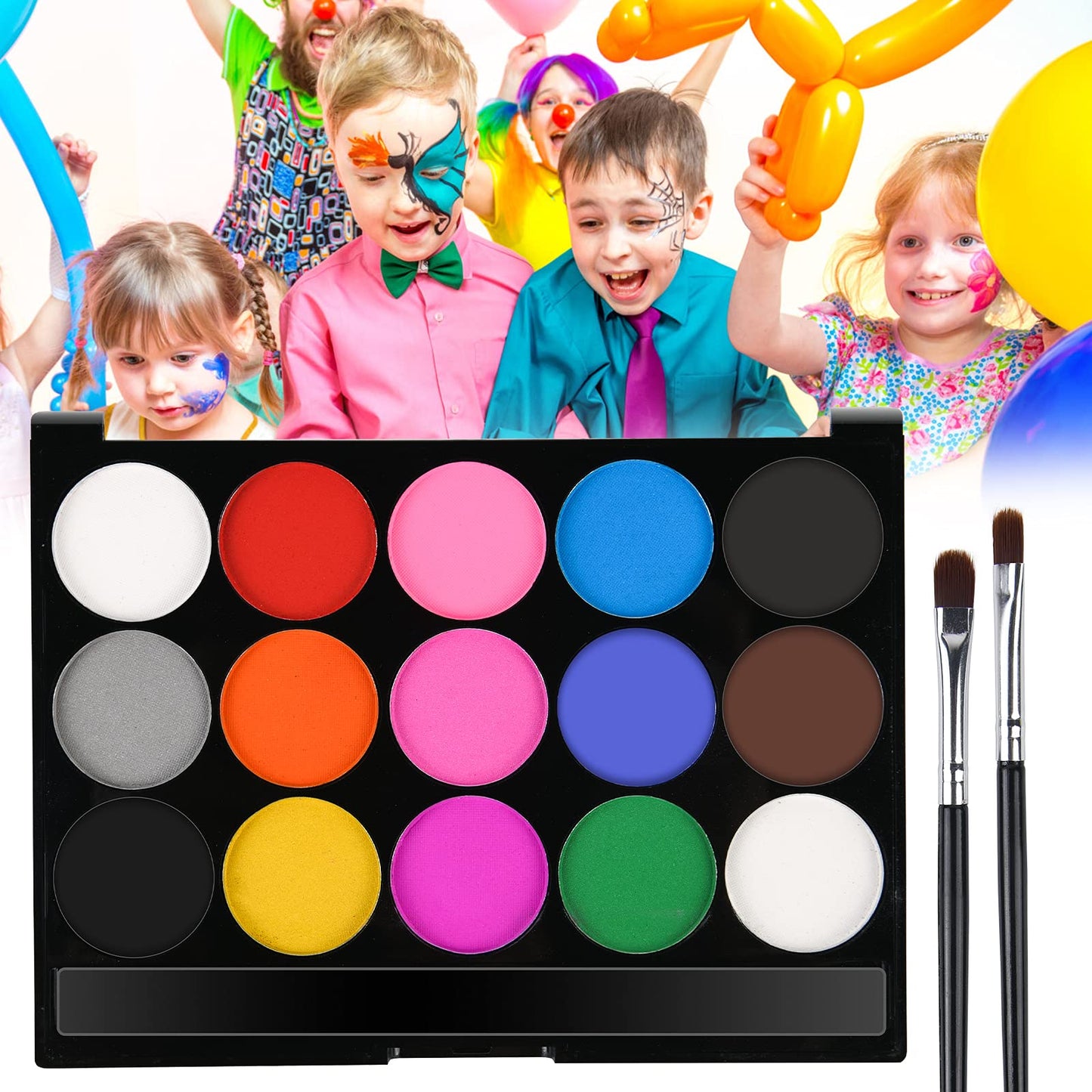 URAQT Face Paint Kit, 15 Color Face & 15 Color Neon Ultraviolet Painting with 2 Brushes 80 Stencils, Washable Safe Body Paint for Adults Kids Halloween Party Carnival, Makeup Paint Non-Toxic to Use
