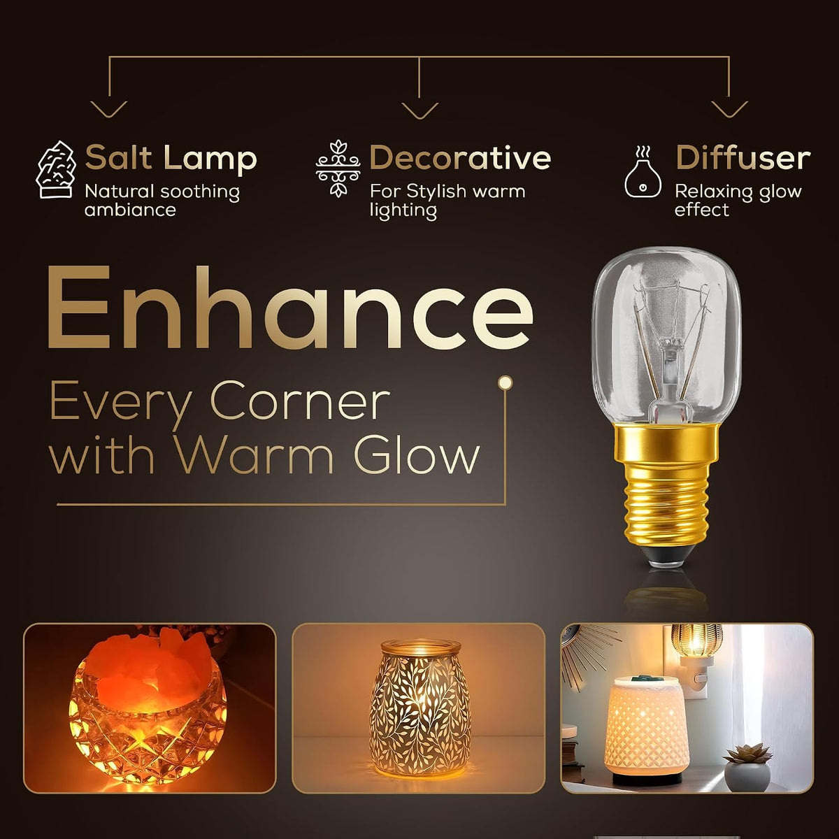 FERRIS 3 Pack E14 Oven Bulbs 25W | Ultra Heat-Resistant >320°C | 2700K Warm White Dimmable SES Incandescent Light | Long Life Small Screw Bulb for Ovens, Microwaves, Fridges & Salt Lamps