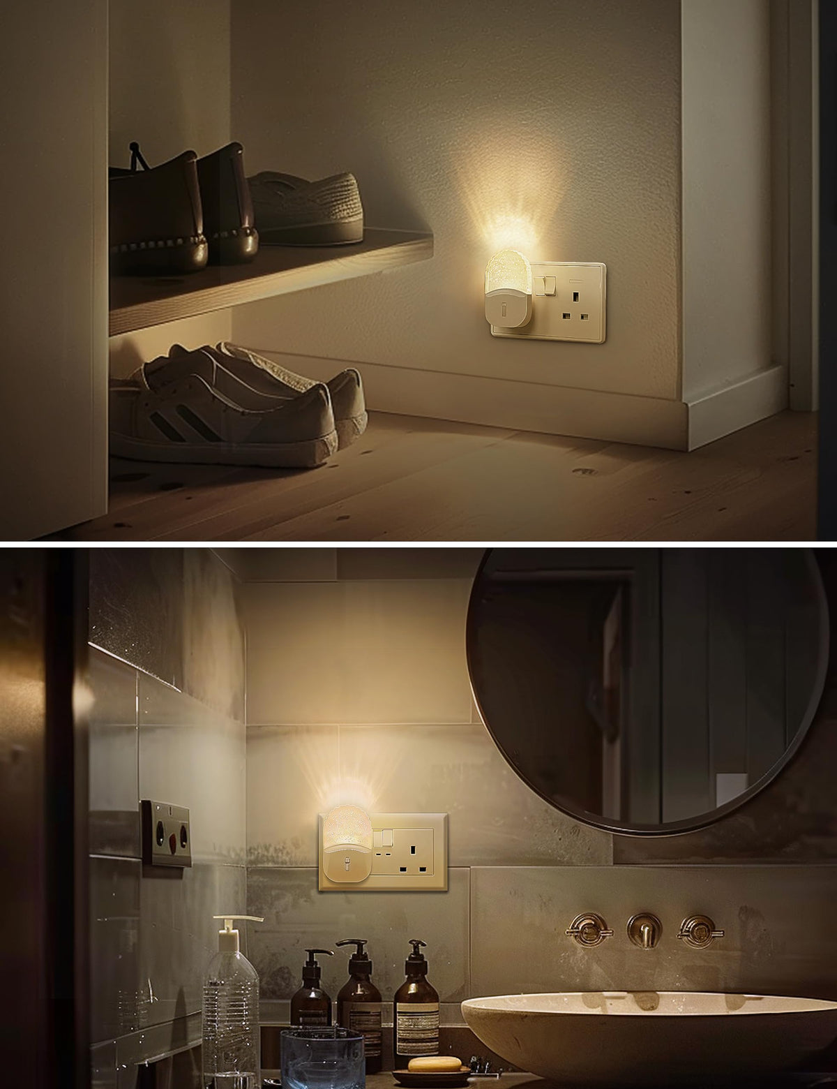 Emeritpro Night Light Plug in Wall with Dusk to Dawn Sensor, Warm White+RGB