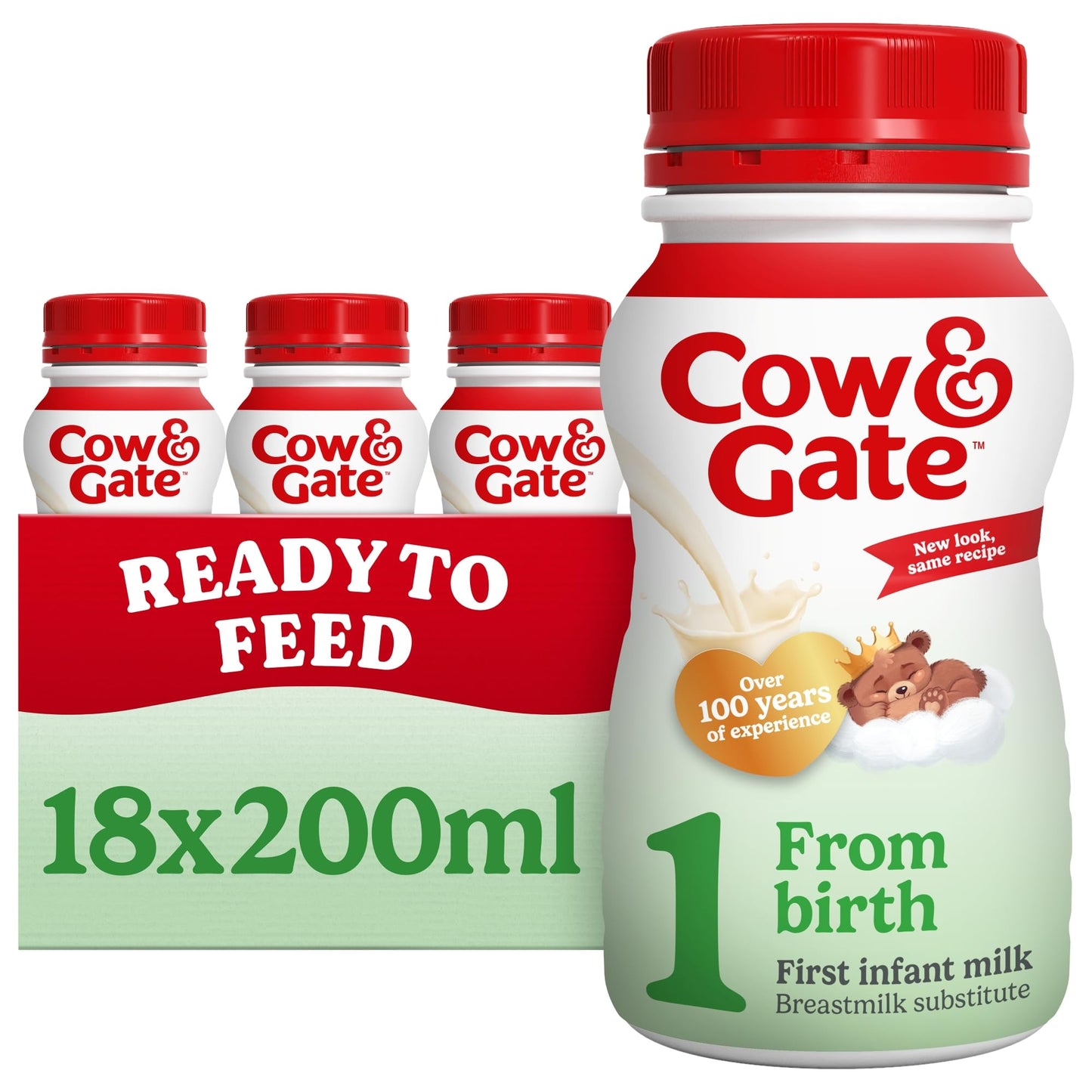 Cow & Gate 1 First Infant Baby Milk Ready to Use Liquid Formula, from Birth, 200 ml, (Pack of 18)