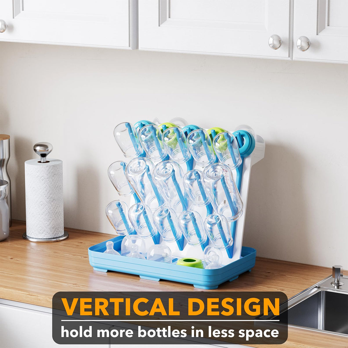 SpaceAid Baby Bottle Drying Rack with 20 Hooks, White and Gray