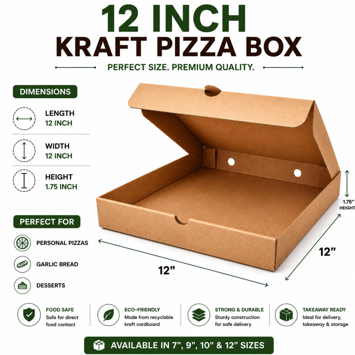 Pizza Boxes — Lightweight Food Boxes— Plain Pizza Style Postal Boxes with Rear Vent Hole - Easy to Transport (Plain 9 Inch - 100 Pizza Boxes)