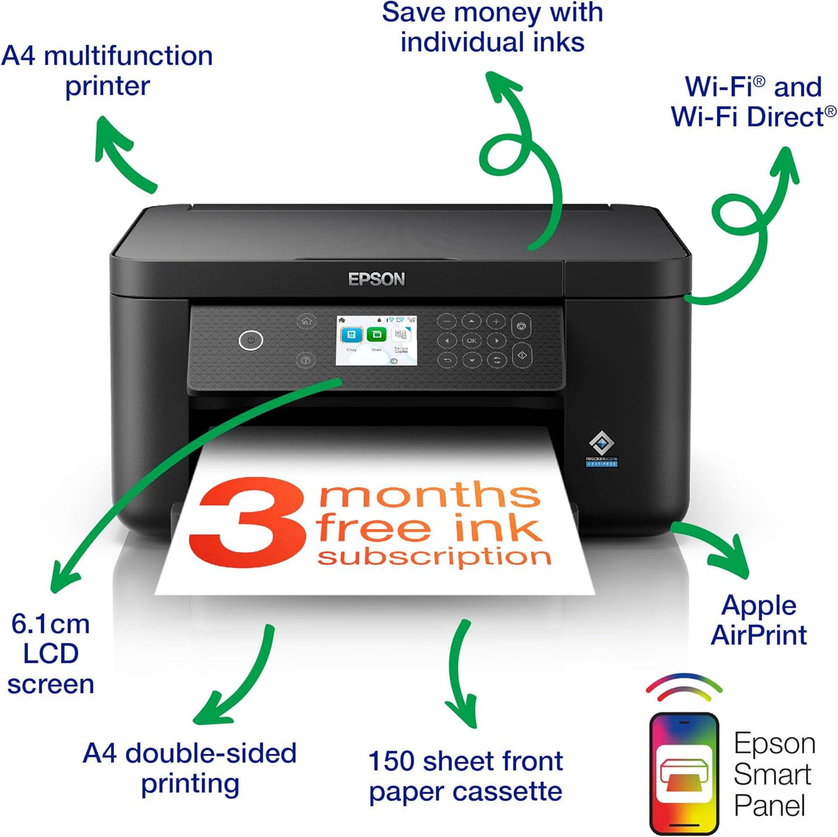 Epson Expression Home XP-5200 Precision Core 3-in-1 Ink Multifunction Printer, Scanner, Copier, WiFi, 1440dpi, Duplex, 2.4 Inch Display, DIN A4, incl. 3 Months Readyprint Flex Trial
