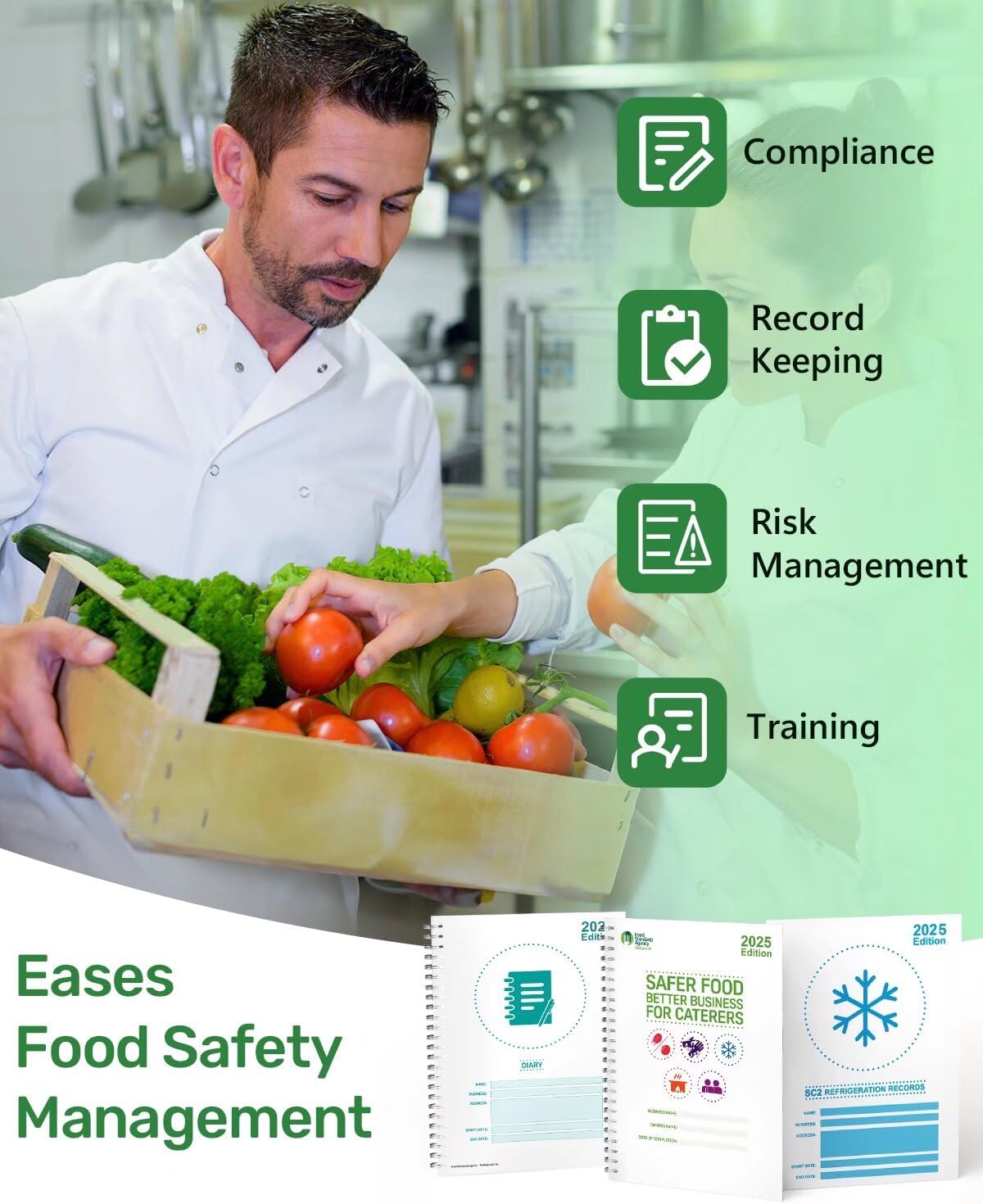 2026 Safer Food Better Business Complete Kit, SFBB Caterers Pack, 13M Diary & SC2 Temp Logs, HACCP/EHO Inspection Approved with Stickers & Hygiene Signs