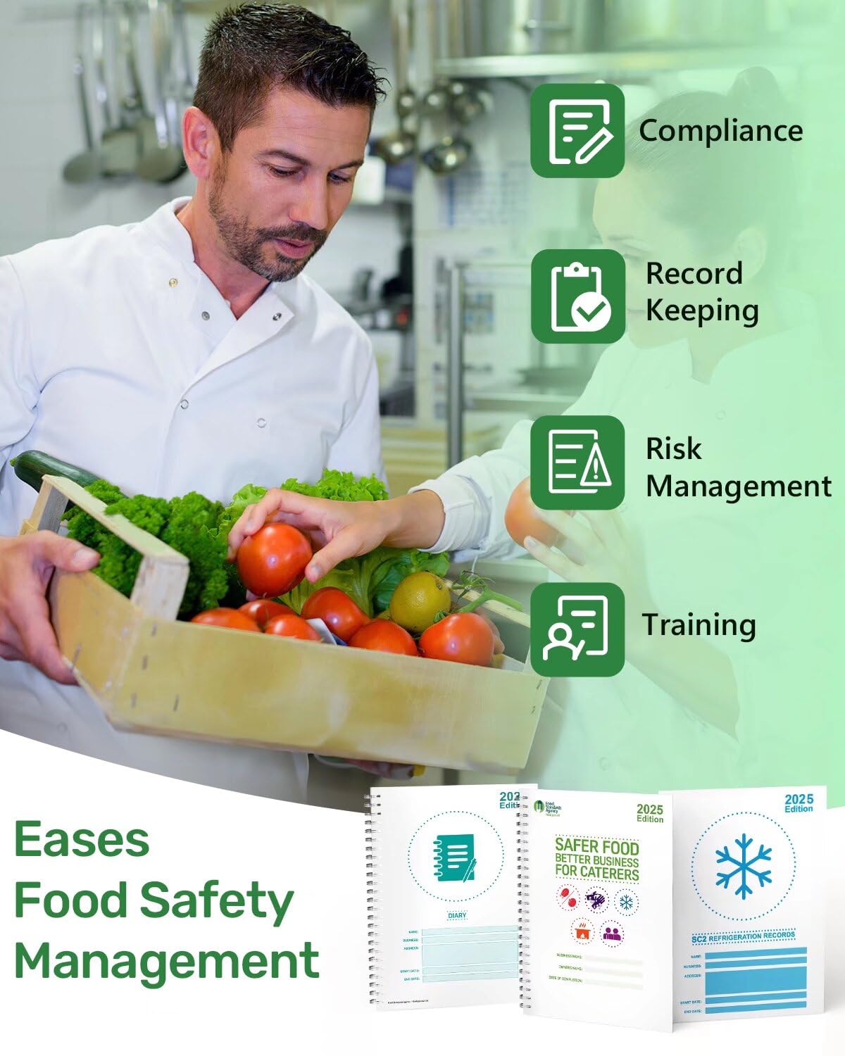 2026 Safer Food Better Business Complete Kit, SFBB Caterers Pack, 13M Diary & SC2 Temp Logs, HACCP/EHO Inspection Approved with Stickers & Hygiene Signs