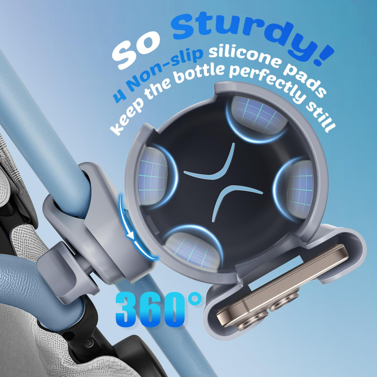 2-Pack Pram Cup Holder with Phone Holder, Universal Pram Buggy Accessories