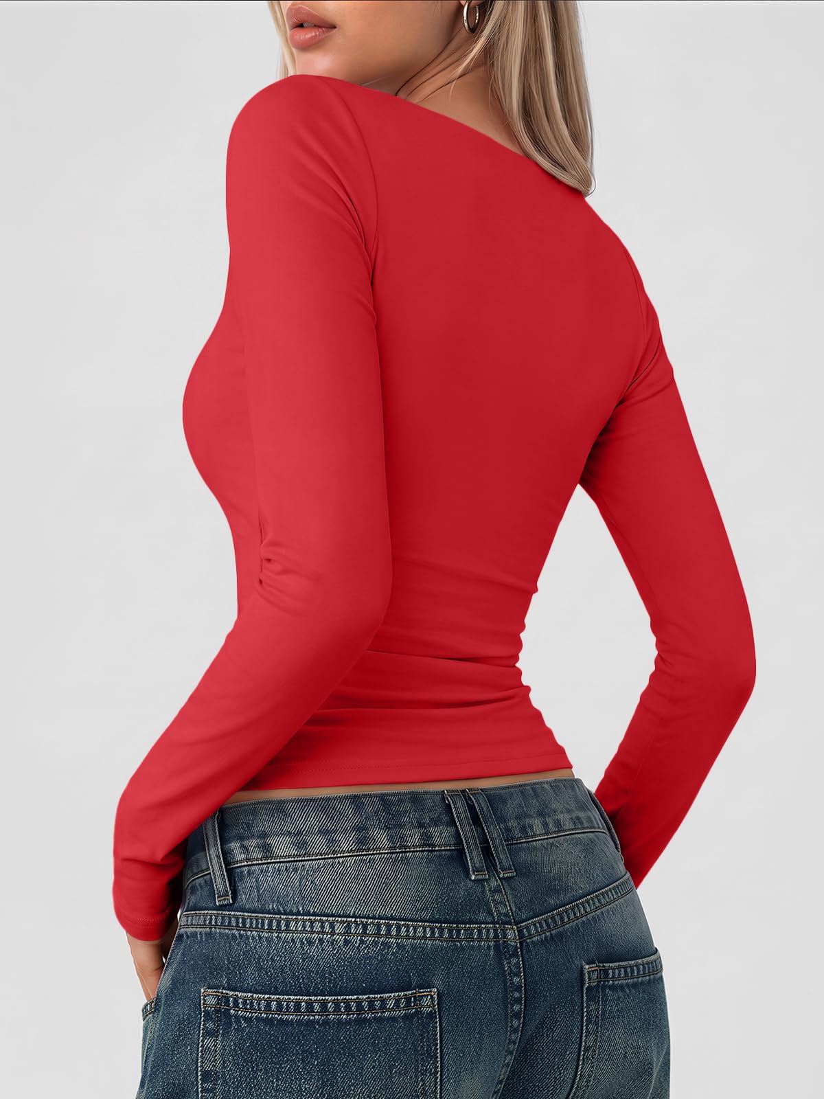 LILLUSORY Long Sleeve Tops Women UK Square Neck Double Lined T Shirts