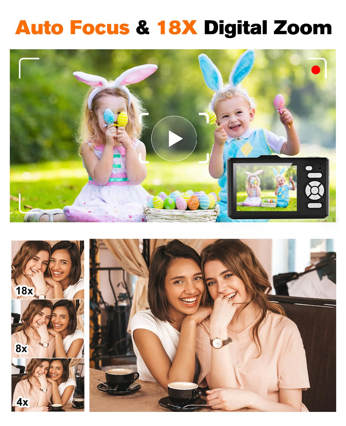 Digital Camera 4K 64MP Portable Vlogging Camera with 32GB SD Card