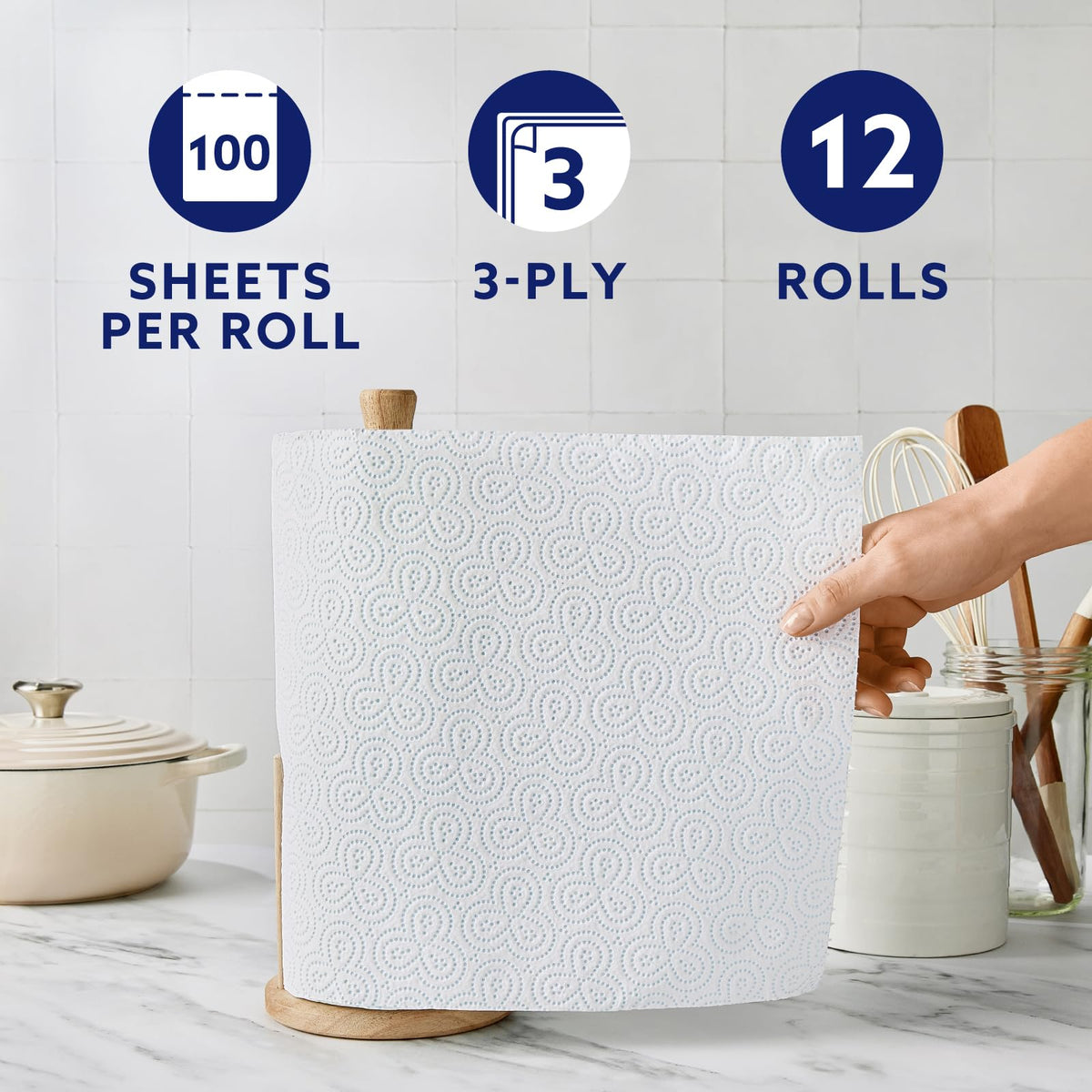 by Amazon Multipurpose Kitchen Roll, 3-Ply, XXL Household Towel, 6 Rolls (Pack of 1), 100 Sheets per Roll