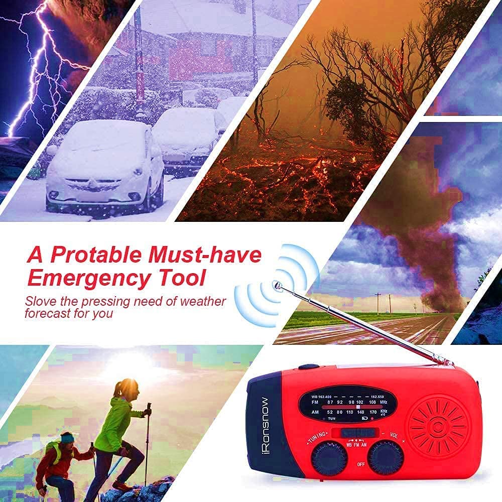 5000mAh Wind Up Solar Radio, Emergency Crank Weather Radio, FM/AM Radios