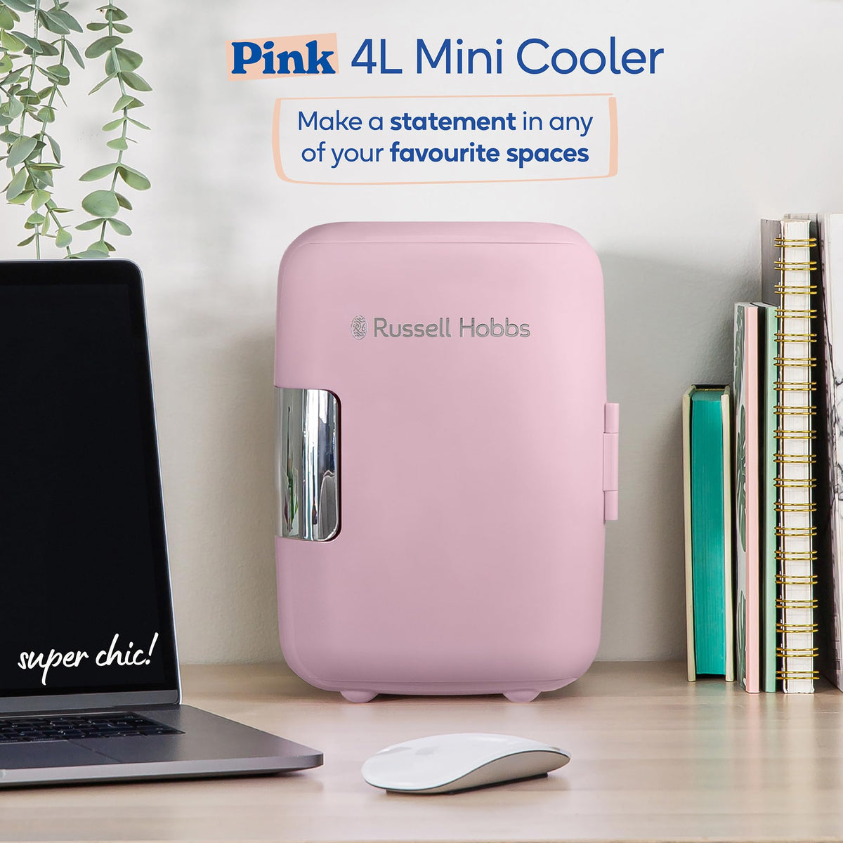Russell Hobbs RH4CLR1001 4L/6 Can Portable Mini Cooler & Warmer for Drinks, Cosmetics/Makeup/Skincare, AC/DC Power, Retro Style, White, For Bedroom, Home, Caravan, Car