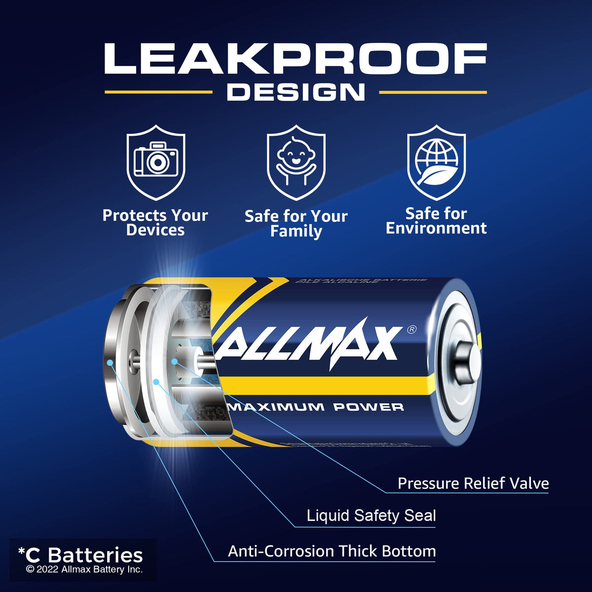 Allmax C (LR14) Maximum Power Alkaline Batteries (12 Count) – 1.5V