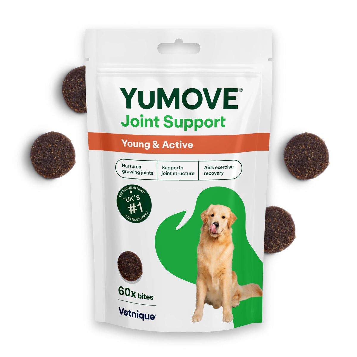 YuMOVE Young and Active Dog | Joint Supplement for Dogs to Support Active and Growing Joints Aged Under 6 | 60 Tablets Clear