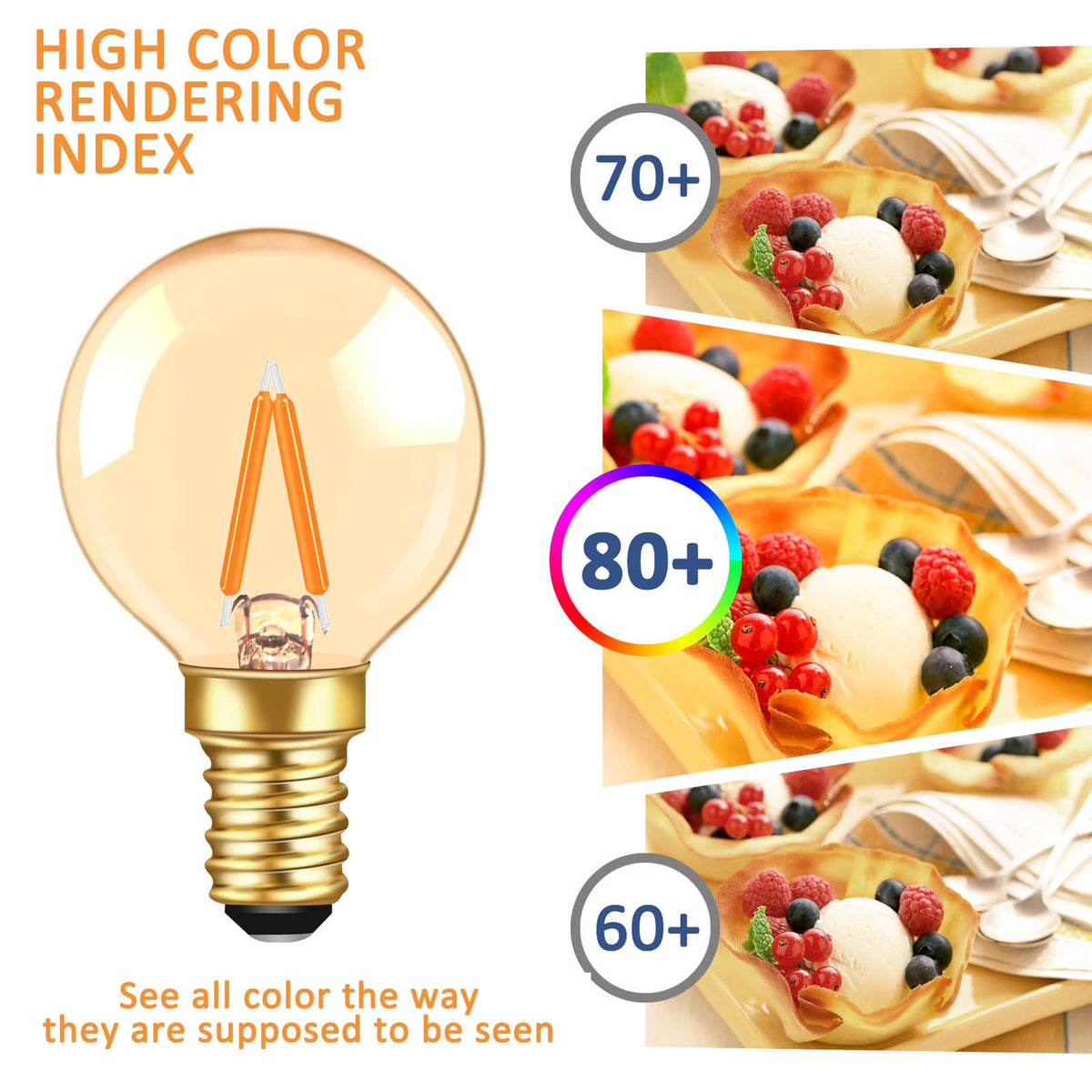Caldarax 0.5W E14 LED Vintage Night Light Bulb, Mini C7 LED Filament Candle Bulbs Amber Warm White 2200K E14 Orange SES Small Edison Screw Salt Lamp Bulbs, 5W Equivalent, Non Dimmable, 2 Pack