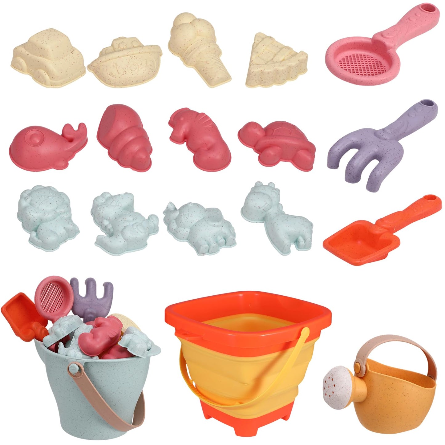 Beach Sand Toys Set, 19Pcs Sand Pit Toys With Collapsible Bucket and Spade Beach Set Kids Sand Sandpit Toys for Toddlers, Outdoor Fun Sand Toys for Boys Girls Toddlers Age 3 4 5 6 7 8