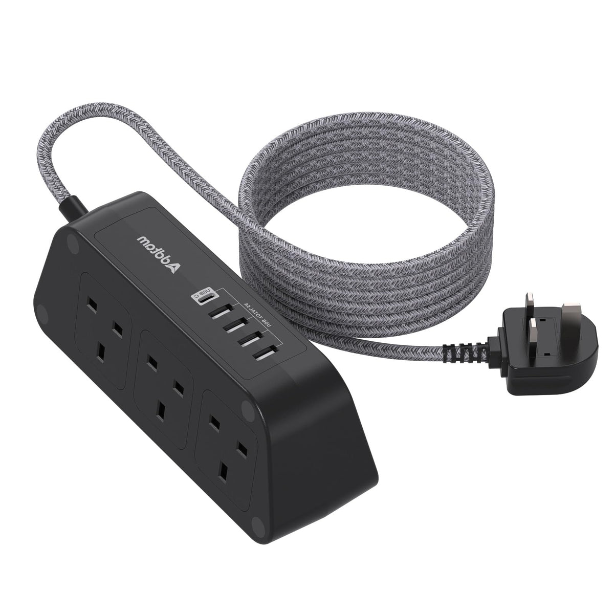Addtam Extension Lead with USB Slots, 6 Way Outlets 5 USB(5A, 3USB- C Port)