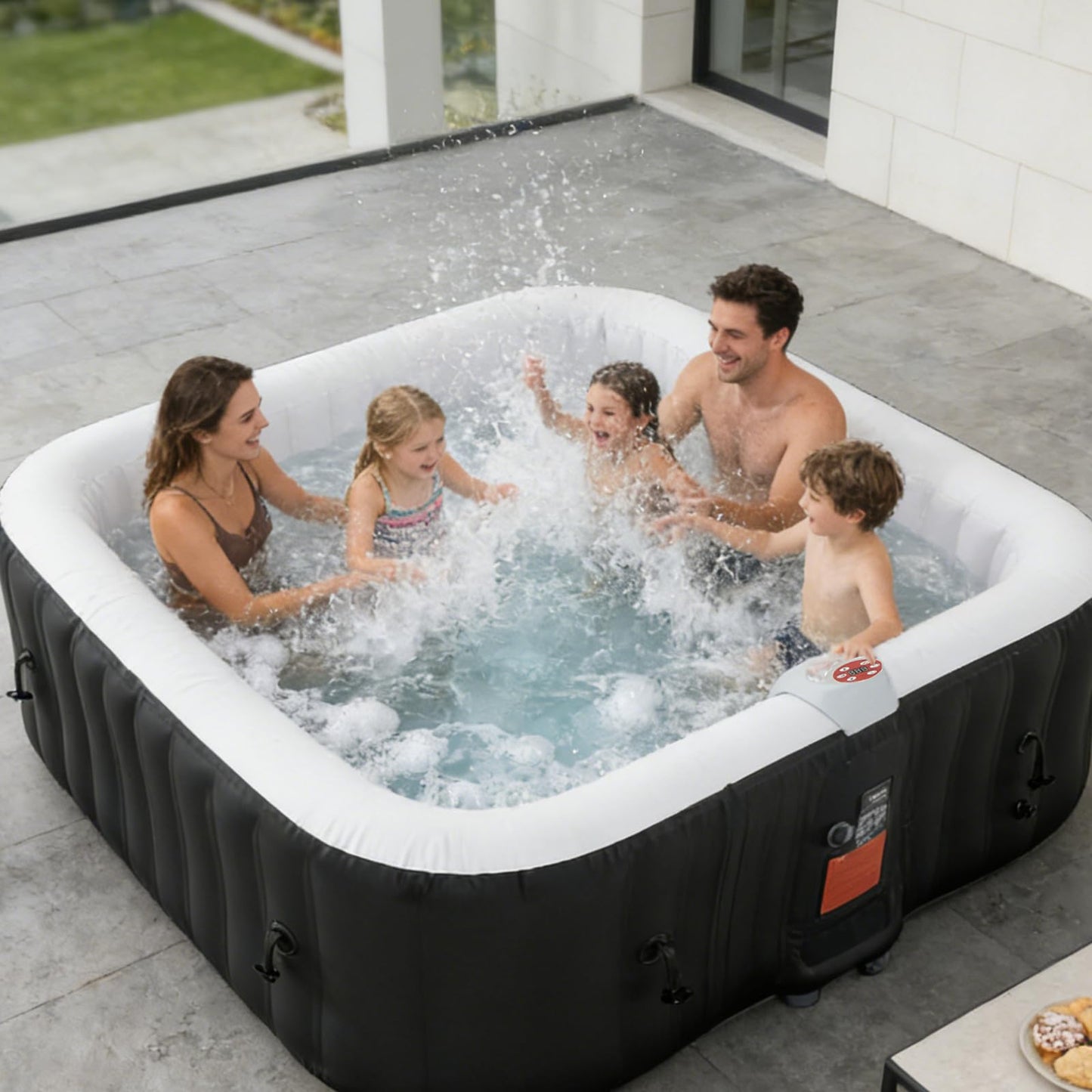 Inflatable Hot Tub 185X185CM, 60% More Energy Efficient, Portable Lazy Spa with 1800W Heater & 130 Air Jets Massage System, Fits Small Bathroom & Garden, Includes Insulated Cover & Filter