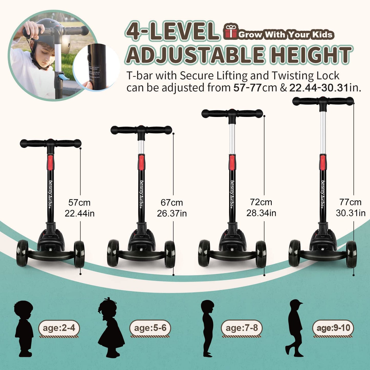 besrey 3-Wheel Toddler Scooter with Lean-to-Steer — Foldable, Anti-Slip Deck | Max 50 kg