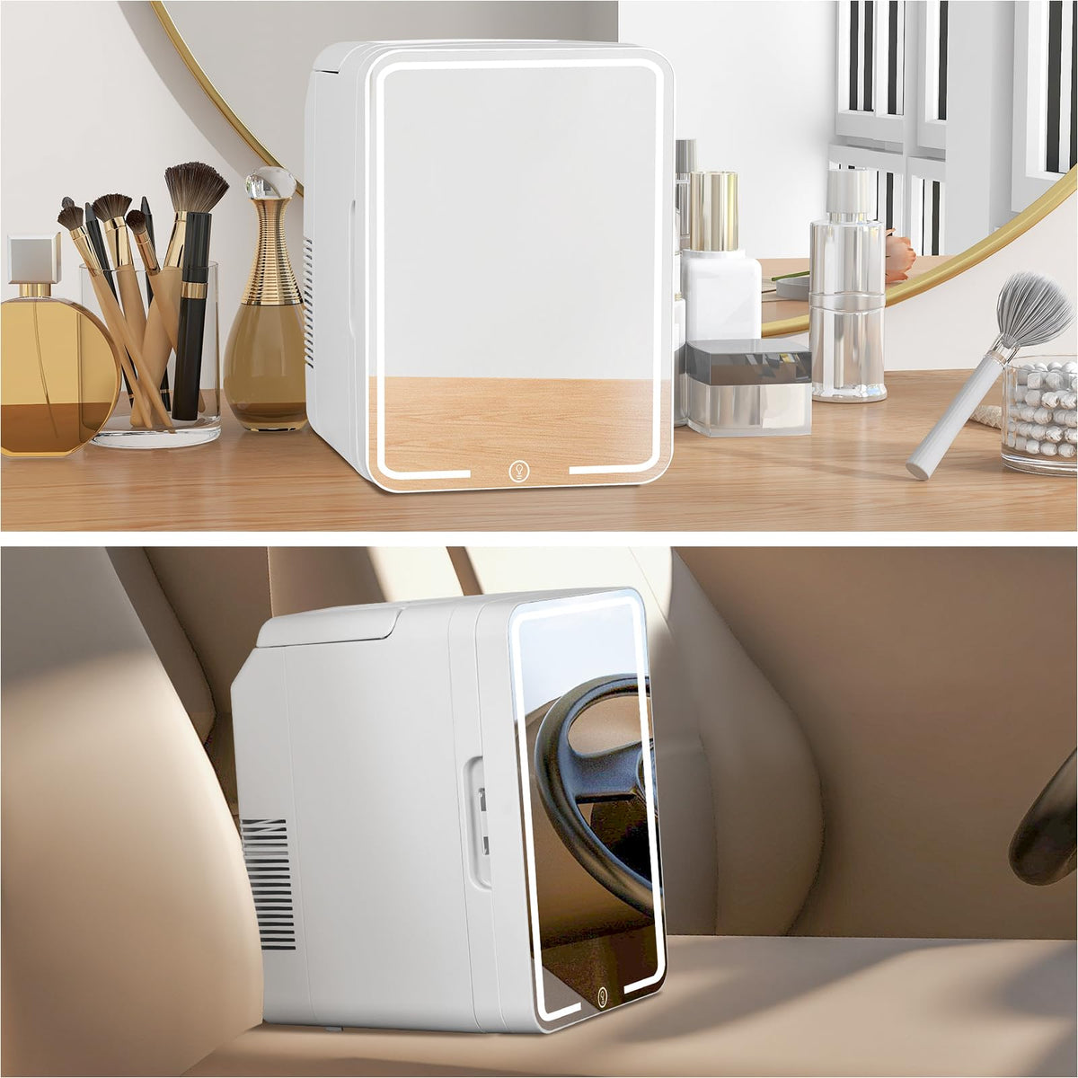 4 Liter Mini Fridge with Dimmable LED Mirror, AC/DC Skincare Fridge