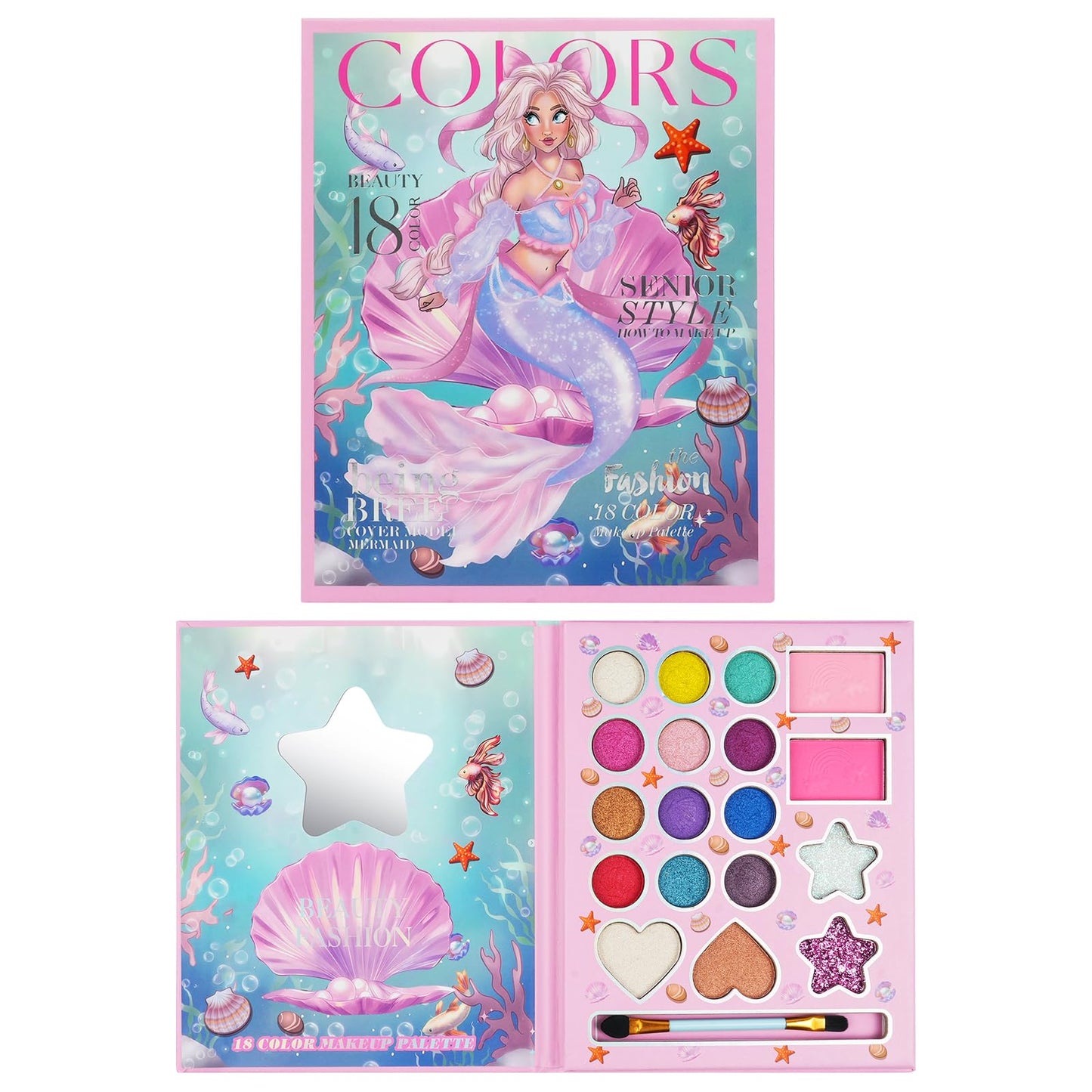 Aomig 18 Colors Kids Makeup Sets for Girls, Washable Children's Make Up Kit with Mirror, Non-Toxic Cosmetic Beauty Set Gift for Kids, Princess Pretend Play Games Toys Birthday