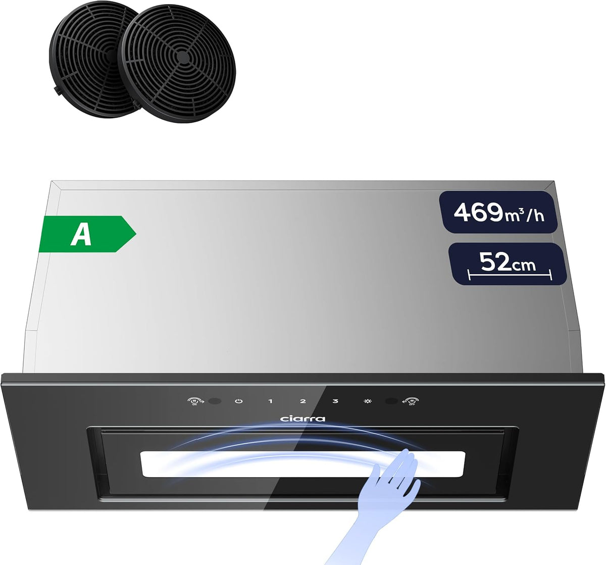 CIARRA 52cm Integrated Cooker Hood Black Wave/Touch Control CBCB5931B