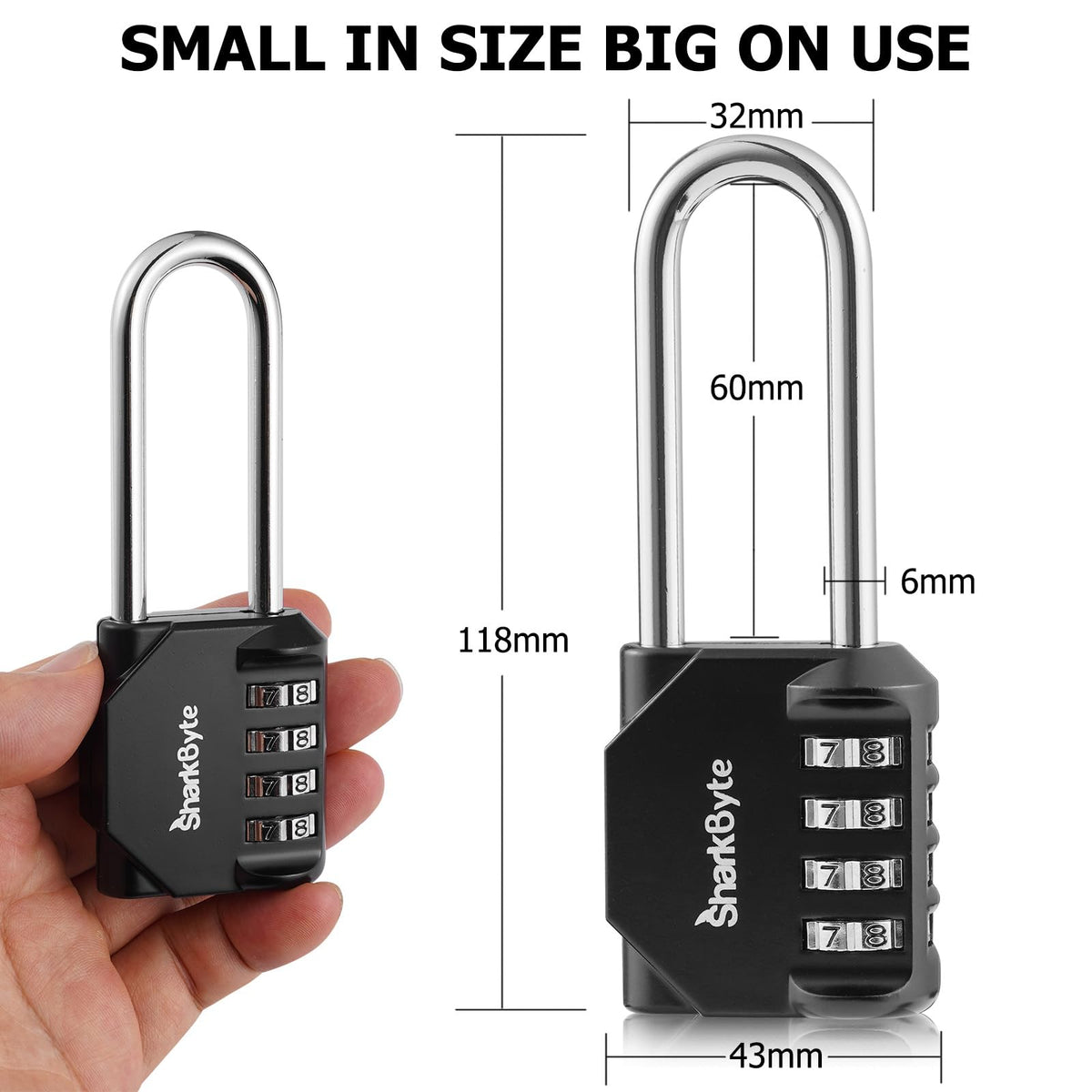 SharkByte Heavy Duty Combination Padlock – 4-Digit Weatherproof Outdoor Lock with Stainless Steel Shackle, Anti-Rust Resettable Code for Gym, School, Locker, Shed, Toolbox, Gate & Warehouse - Red