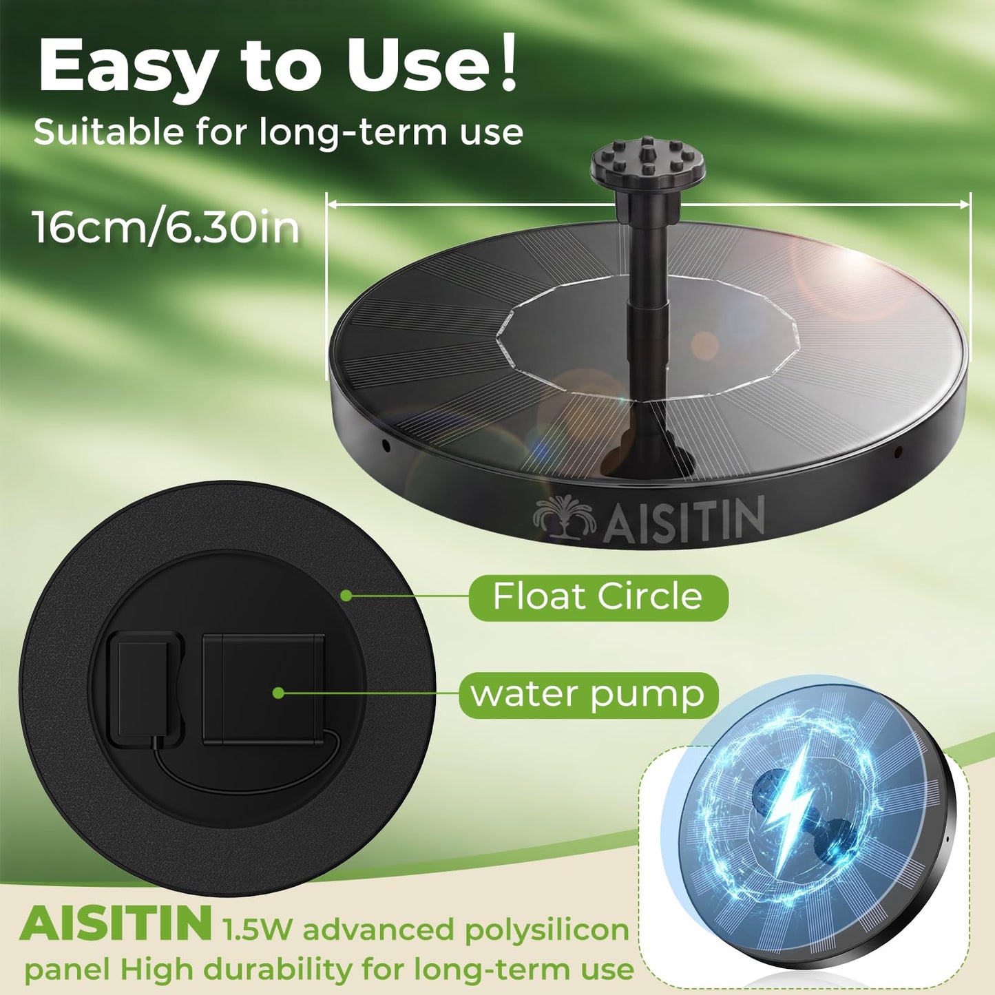 AISITIN Solar Water Fountain, Solar Powered Water Fountain with Multiple Nozzles, Floating Solar Pond Pump,Solar Water Feature for Bird Bath, Garden, Pond, Pool and Fish Tank