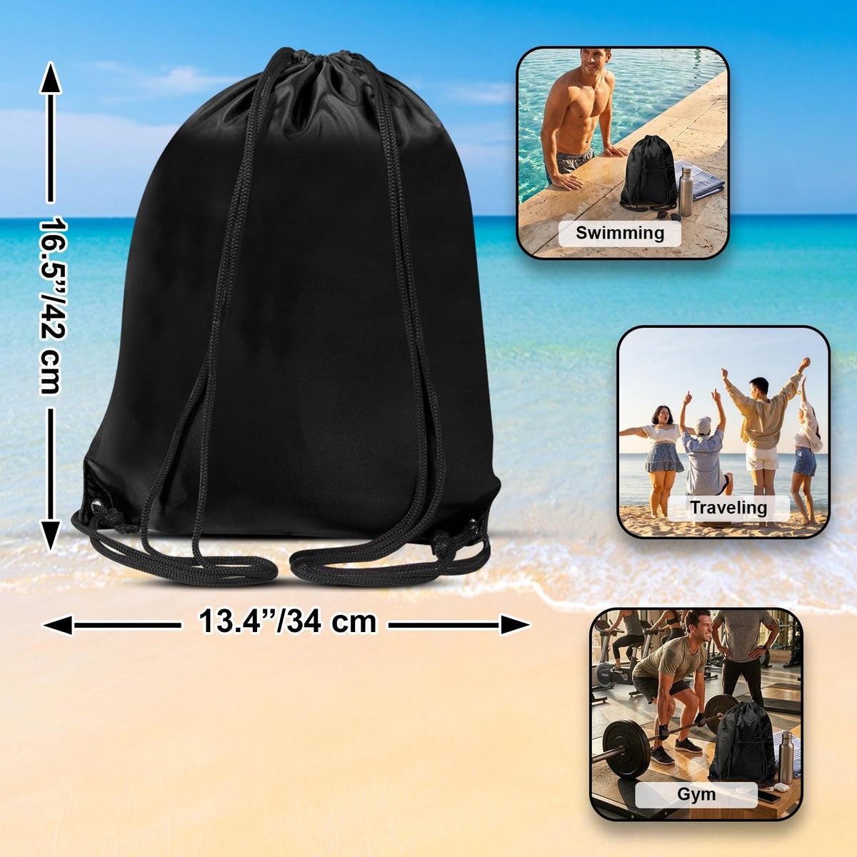 WESTWOOD FOX Drawstring Gym Bag String Bags Gym Sack Backpack PE Bags for Women Men Trainer Swimming Bag Travel Beach School Holidays Suitable for Sports,kids,Boys,Girls (Green)