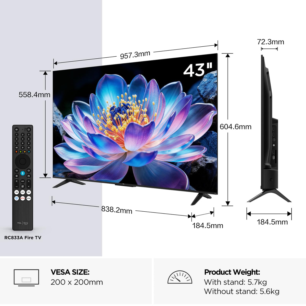 TCL 50V6D-UK 50 Inch 4K HDR, Fire TV, HDR10+, Dolby Atmos, DTS:X, Game Master, Motion Clarity, AirPlay 2, Press & Ask Alexa (2026 New Model)