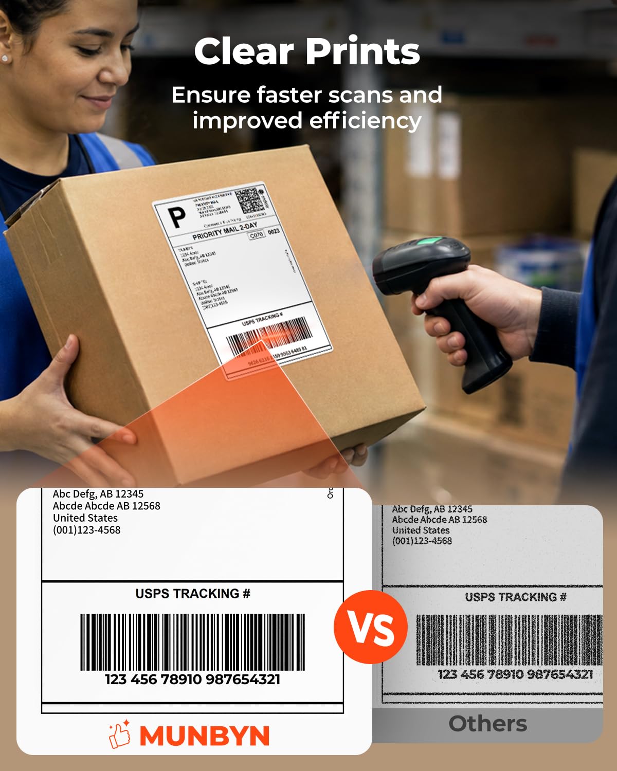 MUNBYN 4x6 Direct Thermal Labels, Fanfold Shipping Label Paper for Thermal Printer, Pack of 1000 Permanent Adhesive Labels for Shipping Packages
