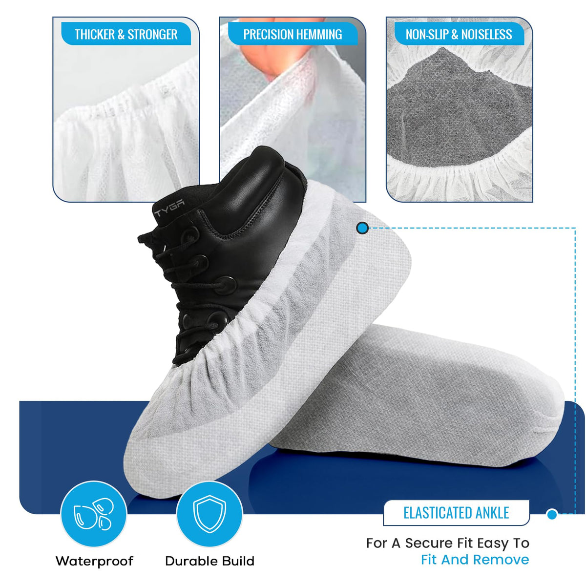 TYGA 20 Pieces Waterproof Reusable Shoe Covers - Blue