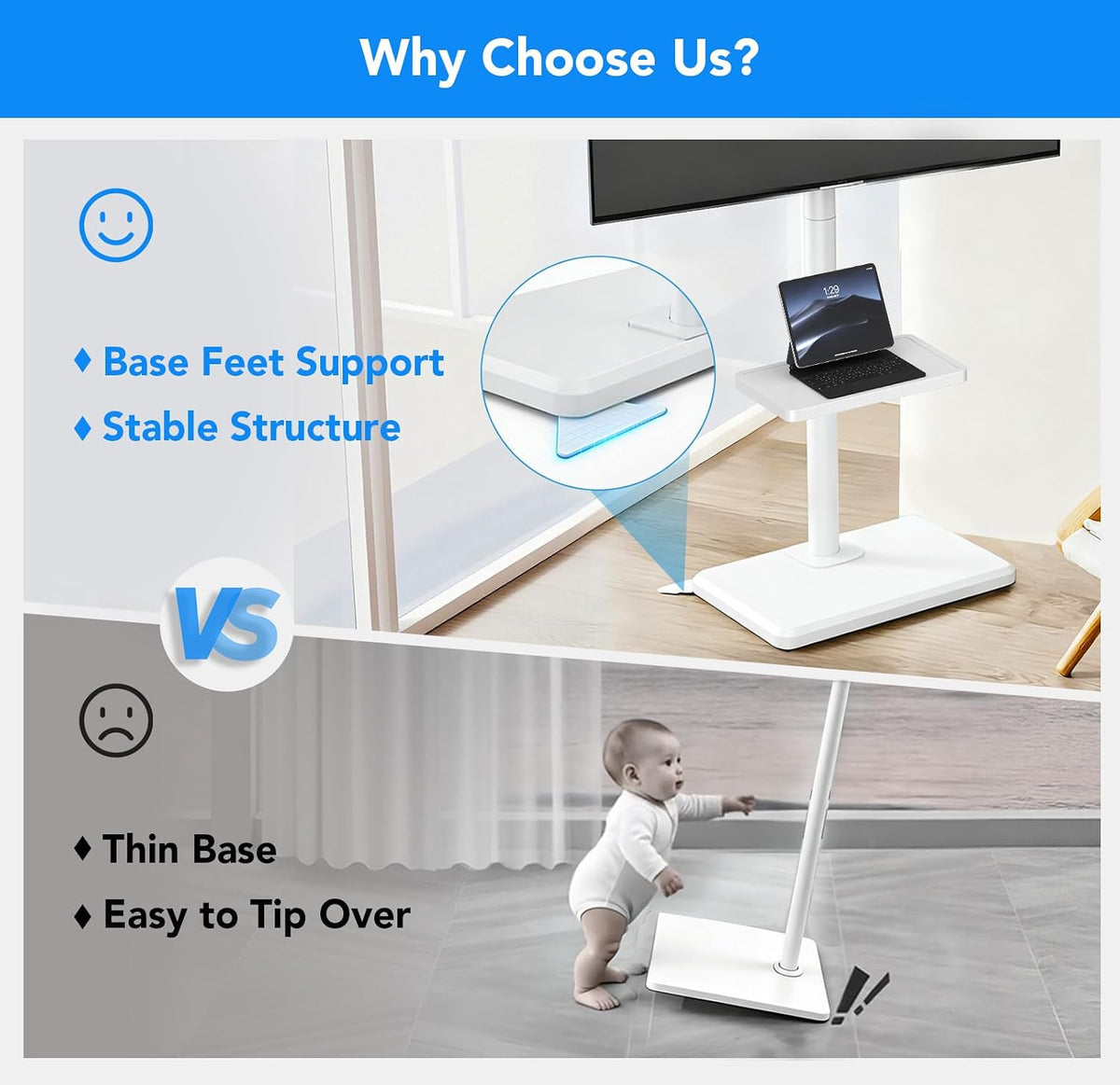 Floor TV Stand with Mount for 26-55 inch TVs up to 35 kg, Height Adjustable Swivel Tilt TV Stand with Wood Base & Shelf, Saving Space Design for Bedroom, Living Room and Corner, White