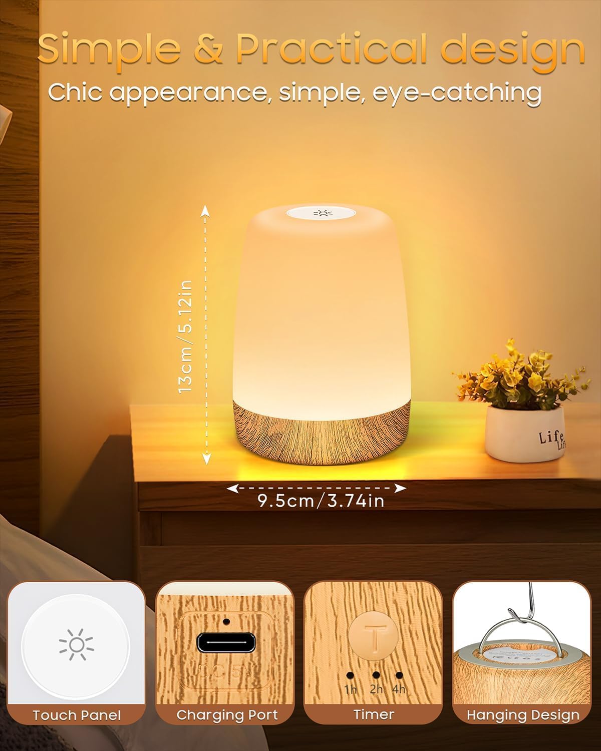 MEDE Night Light, Dimmable Bedside Lamps with RGB for Toddler, Kids, Adults