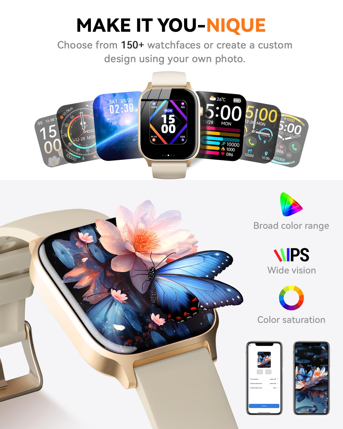 Smart Watch for Men Women- Answer/Make Call, 2024 IP68 Waterproof Fitness Tracker Watch with Sleep Step Counter Activity Smartwatch for Samsung Android iPhone iOS (Black-Blue, 1.83)