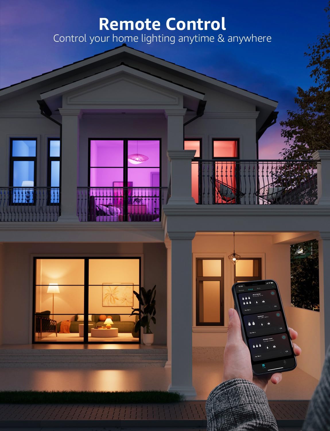 Lepro E27 Smart Bulbs, 806lm 8.5W, RGB Colour Changing, AI Lighting, 2 Pack