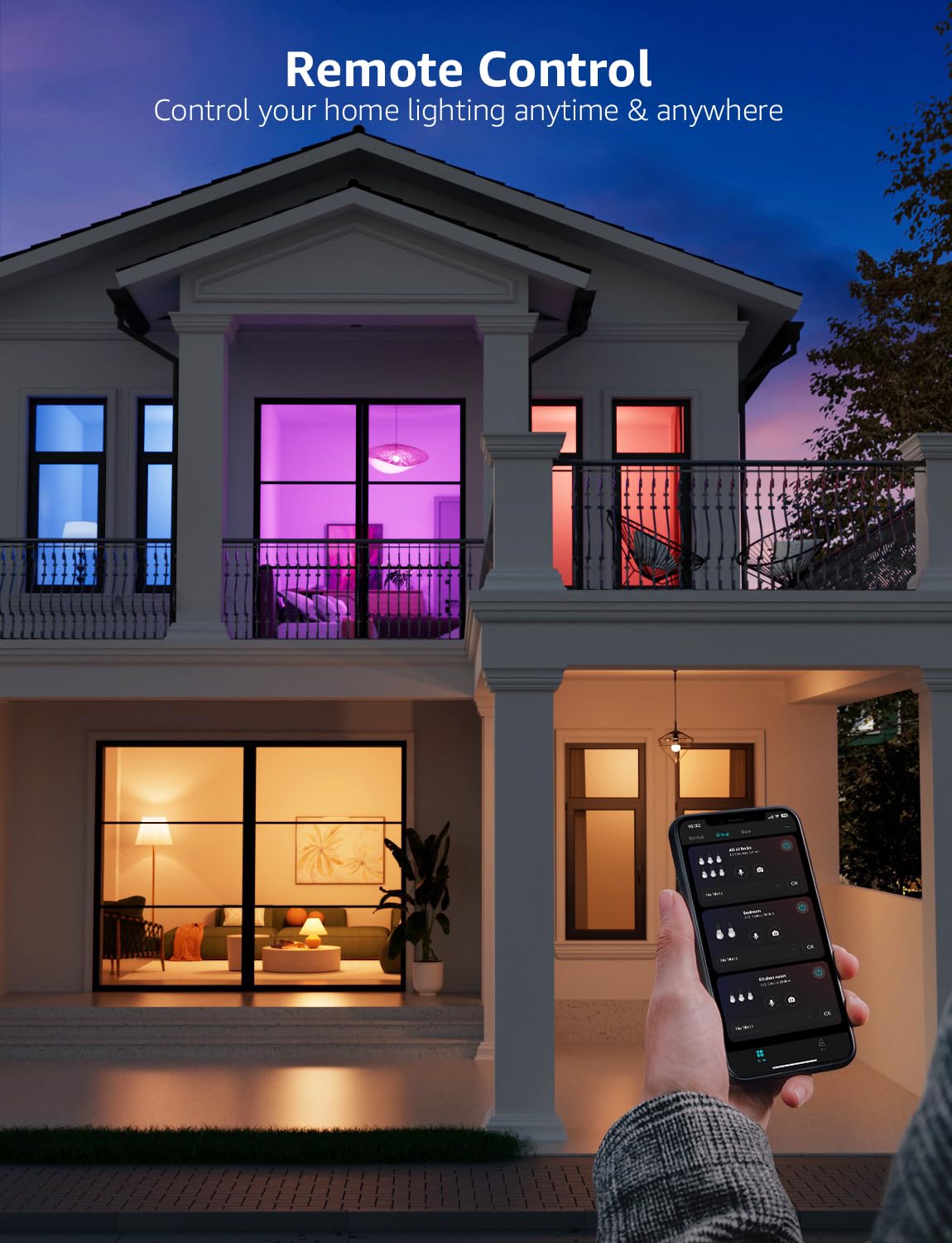 Lepro E27 Smart Bulbs, 806lm 8.5W, RGB Colour Changing, AI Lighting, 2 Pack