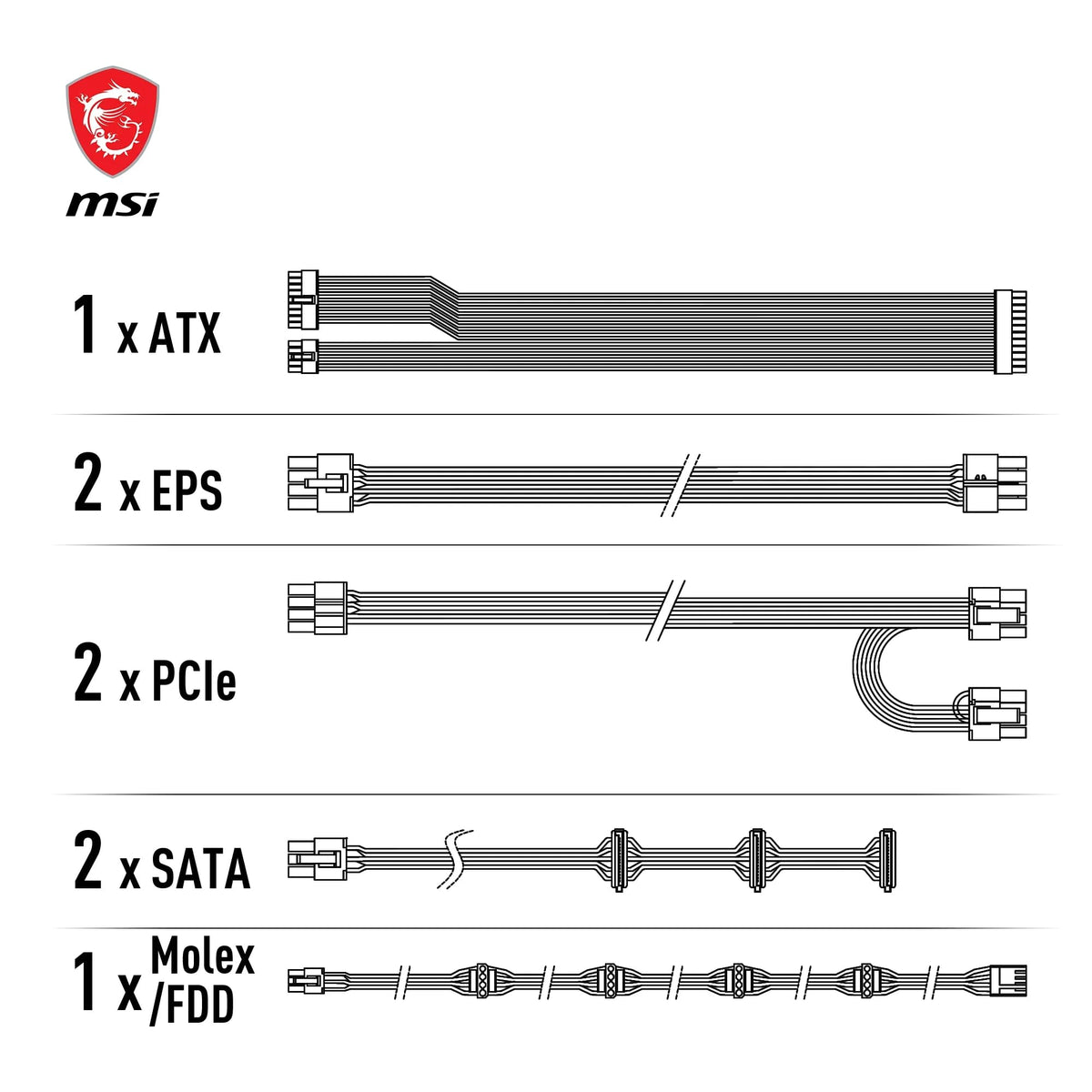MSI MAG A750GL PCIE5 Power Supply Unit, 750W, 80 Plus Gold, Fully Modular, ATX 3.0, PCIe 5.0 GPU Support, 120mm FDB Fan, Full-Bridge LLC, Flat Black Cables - 7 Year Warranty