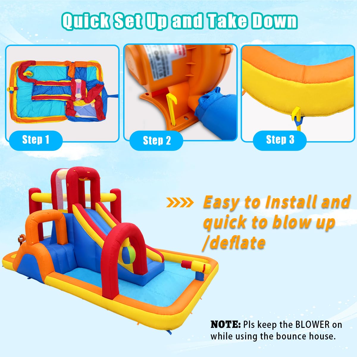 Baralir 7-in-1 Kids Inflatable Bouncy Castle with Blower — 371x351x188cm | Ages 3-10