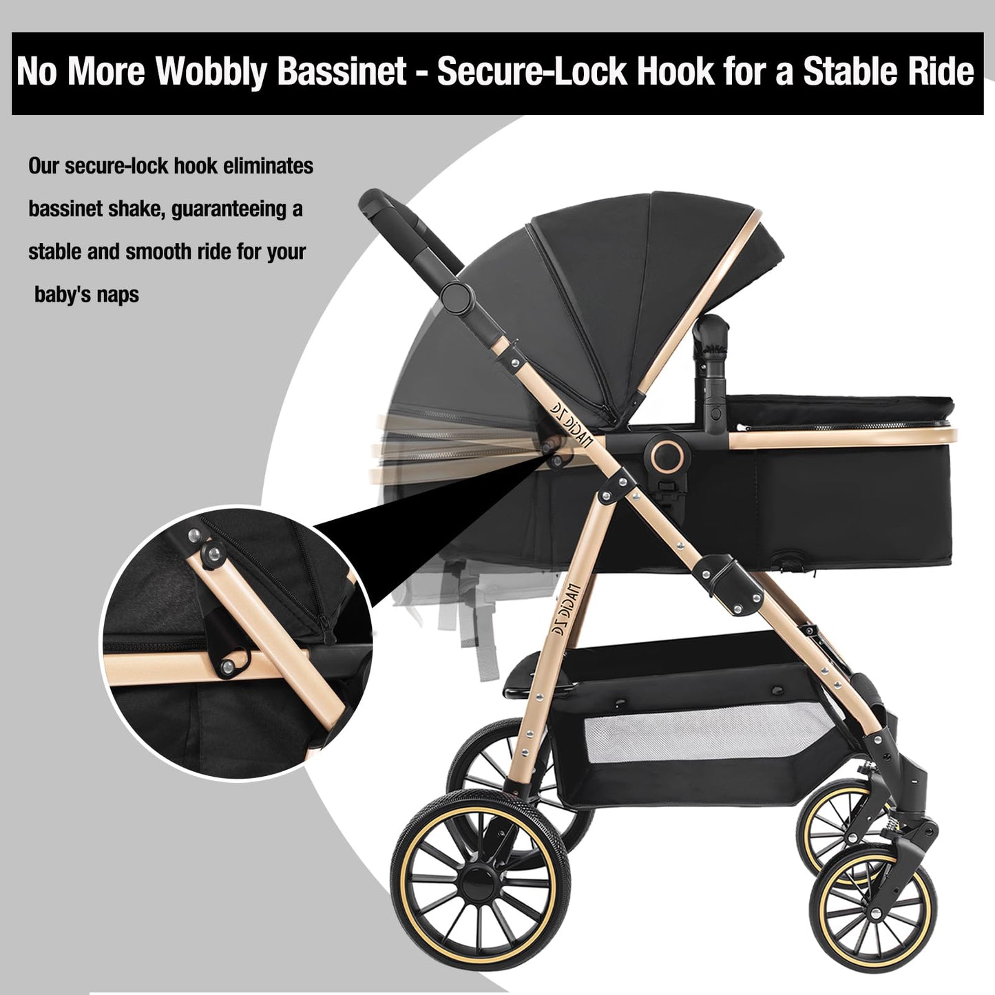 PU Leather 3 in 1 Pushchair Travel System, Toddler Stroller, Baby Pram 3 in 1, Infant Carriage with One-Click Folding, Newborn Buggy with Aluminum Frame (V6 Black)
