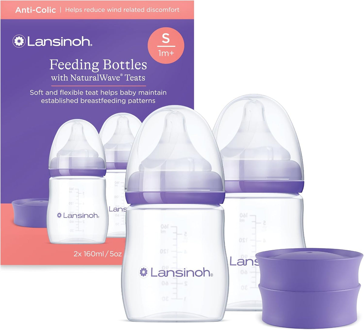 Lansinoh Anti Colic Baby Bottles 160 ml - 2 Pack - Slow Flow Teats