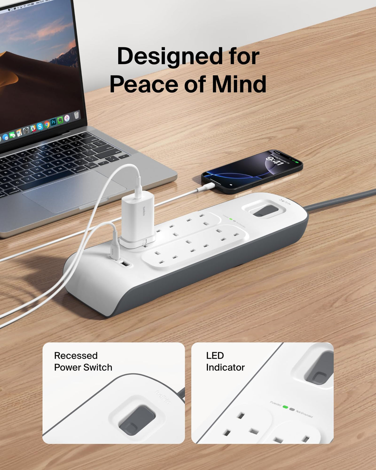 Belkin 4 Way/4 Plug 2 m Surge Protection Extension Lead Strip, White