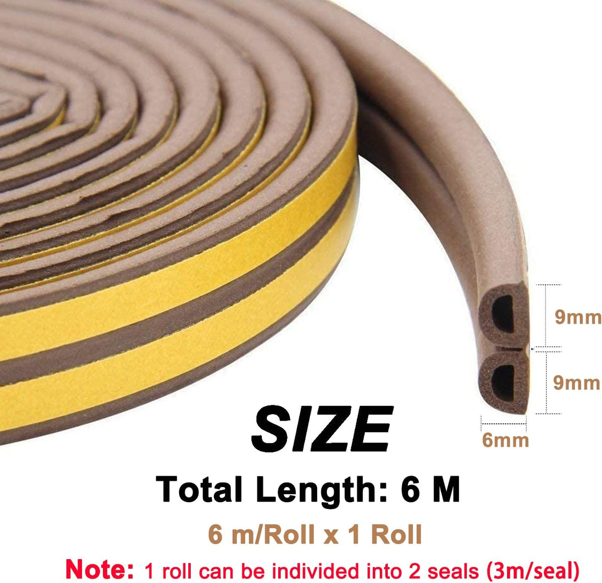 Draught Draft Excluder Tape for Door Windows, 6M Foam Sealing Strip