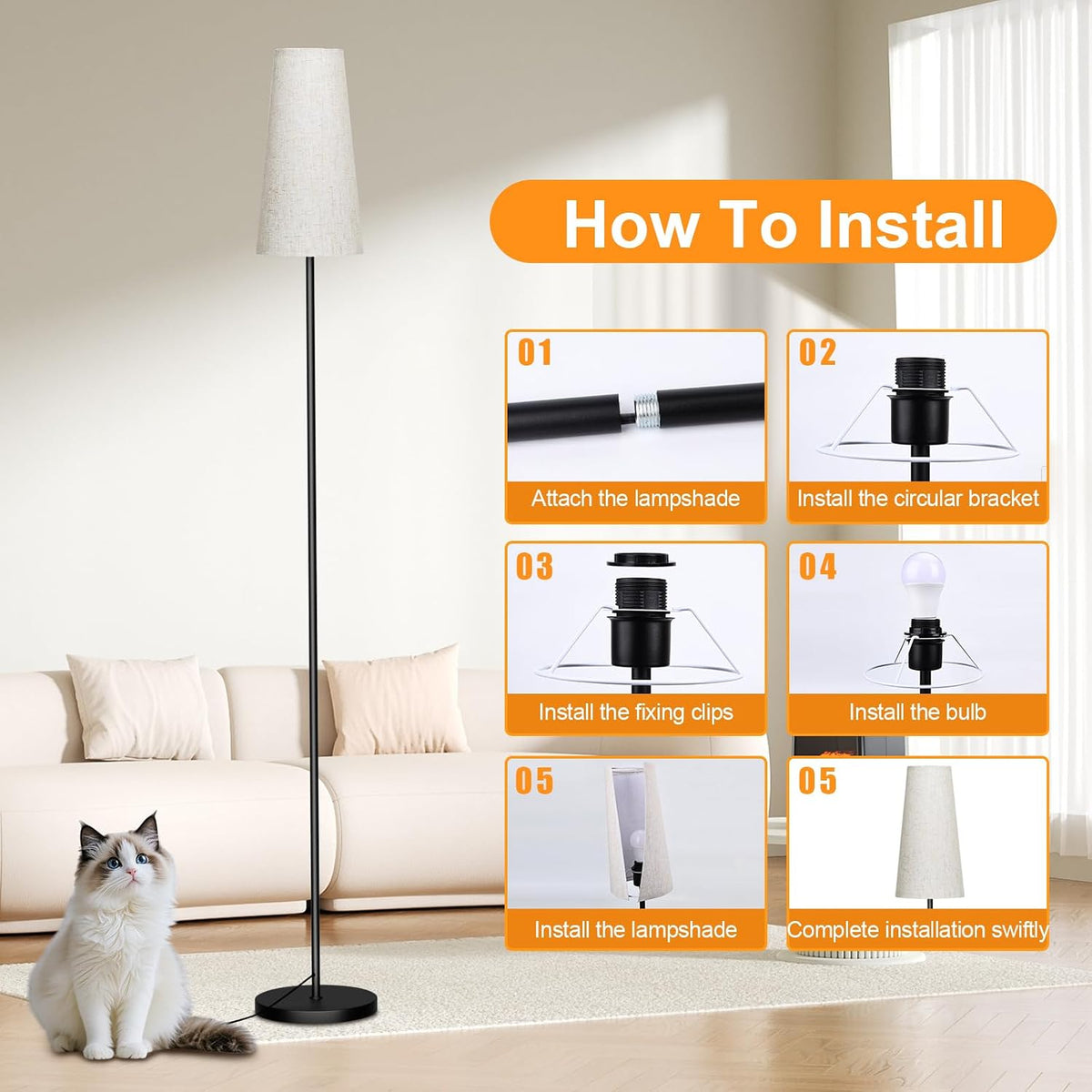 LED Floor Lamp Dimmable with Remote Control, 67" Modern Standing Tall Lamp