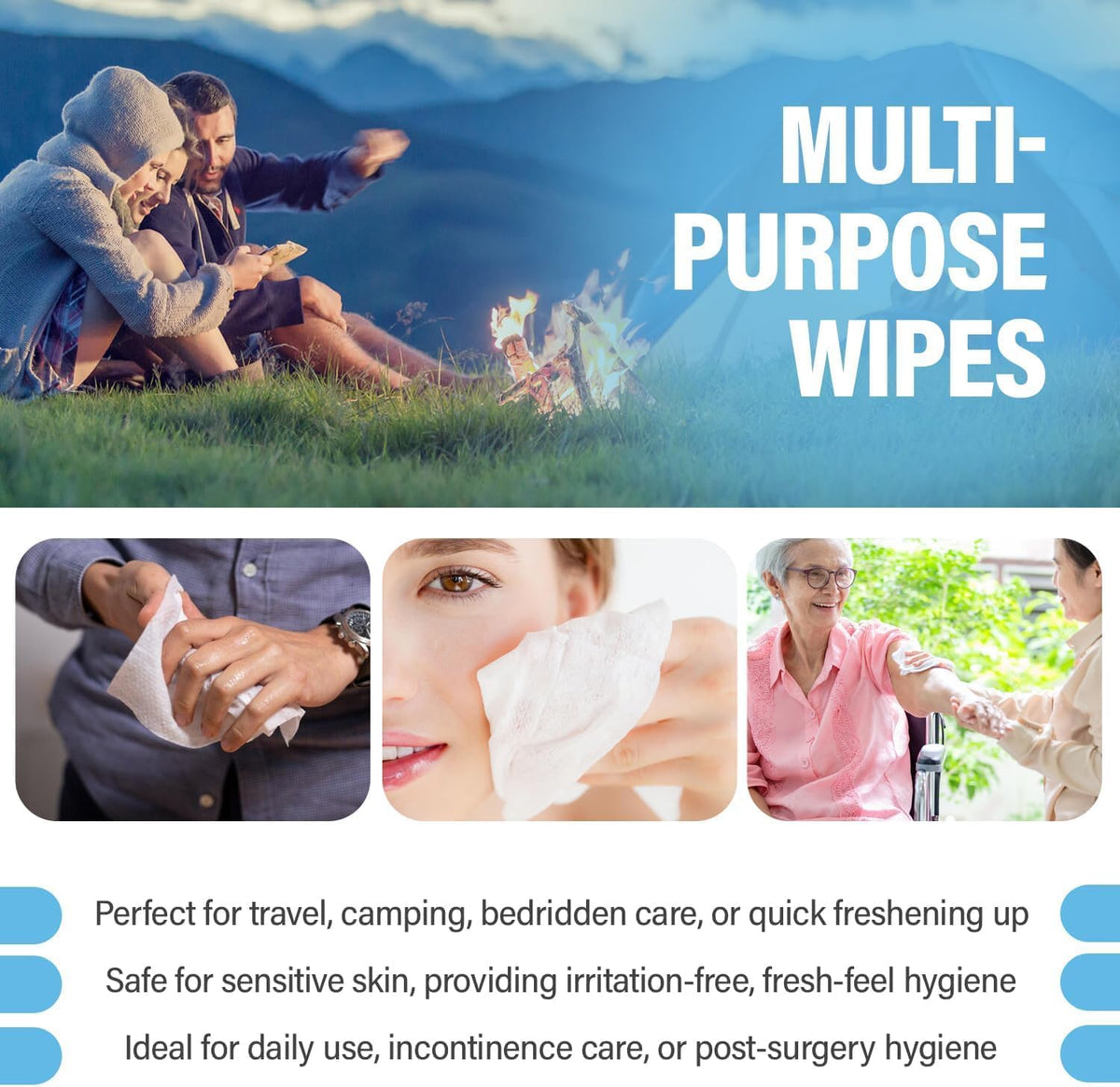 Comfy Life Premium Full Body Cleansing Wet Wipes For Adults - Large Luxury Fresh-feel Rinse-free Fragrance-free Bed Bath Incontinence Hygiene Intimate-care Soft Sheets (4 Pack (320 Wipes)