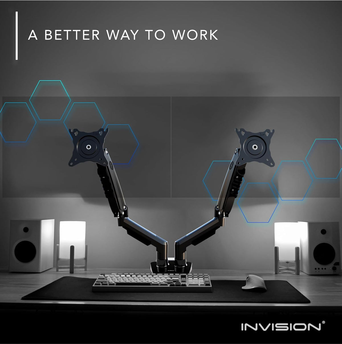 Invision Monitor Arm Desk Mount for 19-32 Inch Screens - VESA 75/100mm Desk Clamp Stand - Tool Free Height Adjustment with Tilt Swivel Rotate - Increased Load Capacity from 2-9kg MX400 Dual Arm