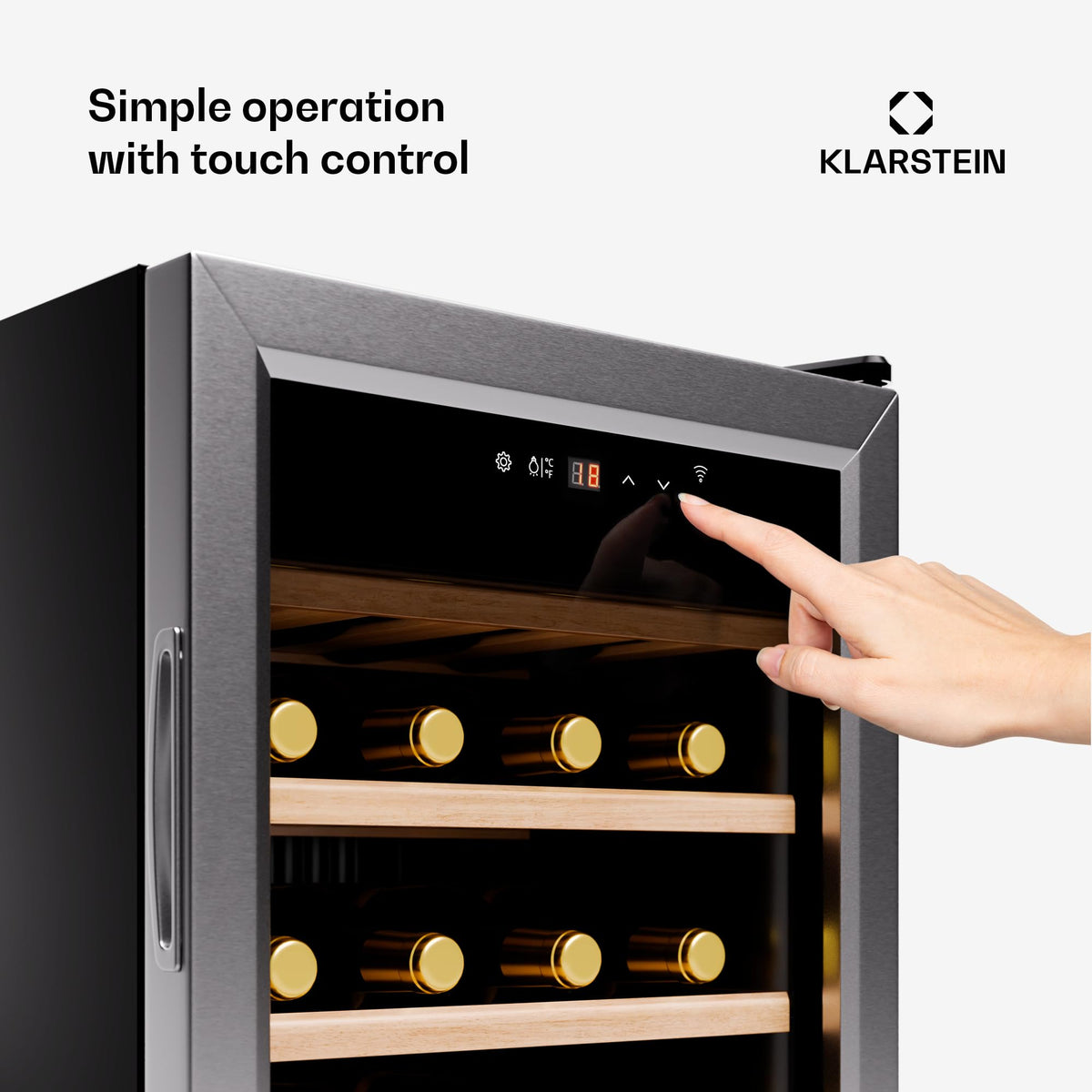 KLARSTEIN Shiraz Wine Cooler Black – 8 Bottles, 1 Zone | Freestanding Wine Fridge with Glass Door, Quiet, 5–18 °C, LED, Stainless Steel Frame