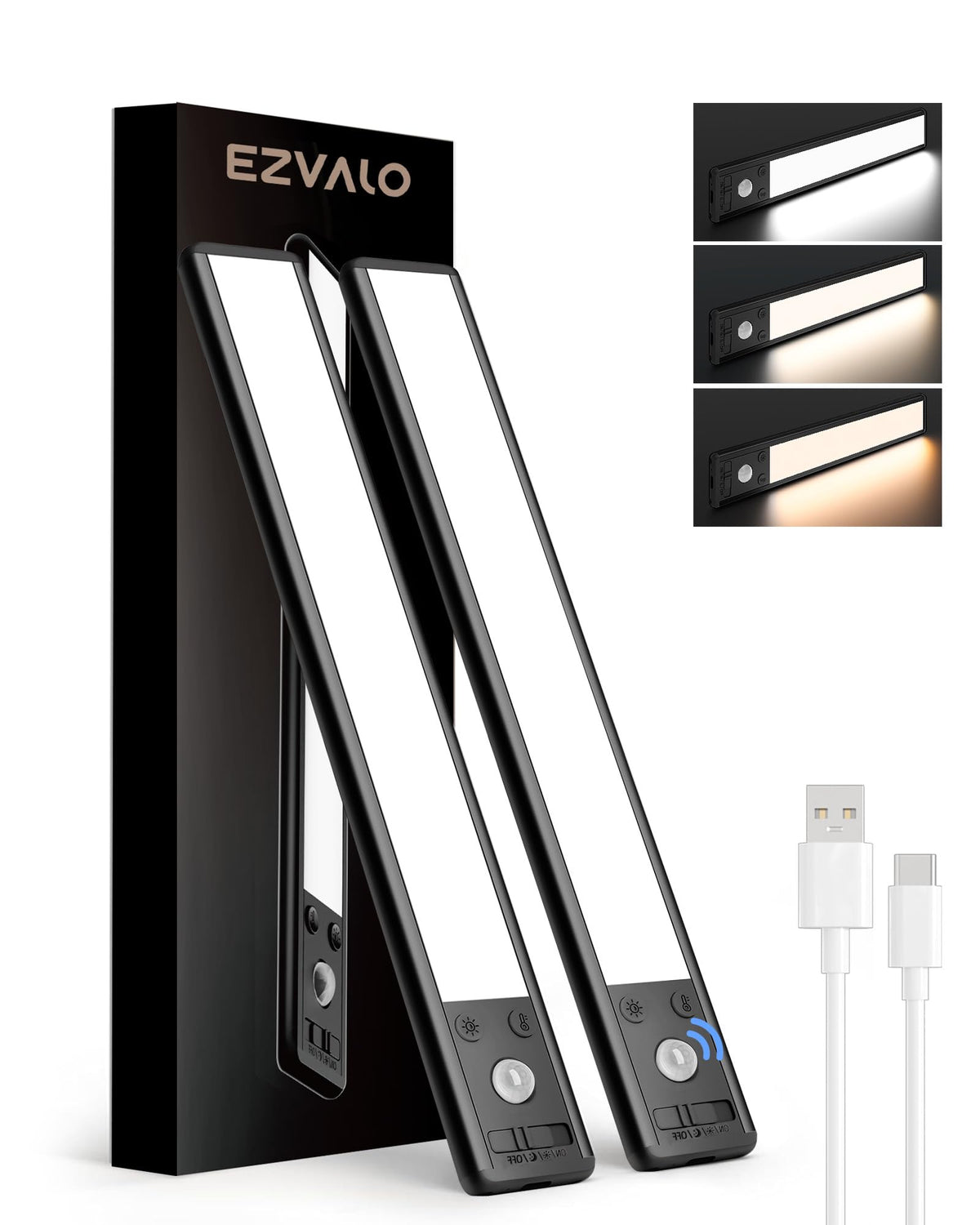 EZVALO Under Cabinet Kitchen Lights, Motion Sensor Lights Indoor 2-Pack
